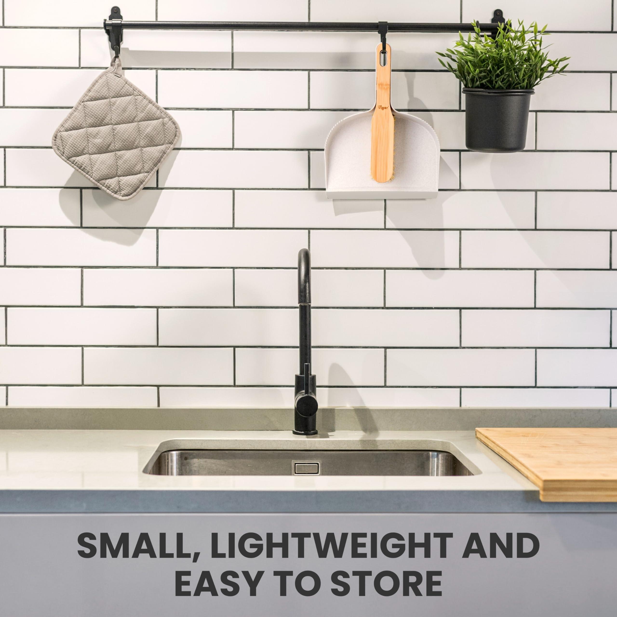 Vigar Vigar Zeroline Mini Bamboo Broom with Dustpan Combo Set, Small Dust Pan and Brush Set for Dust, Pet Hair, Car, and Crumb, House, Kitchen Broom, Gray