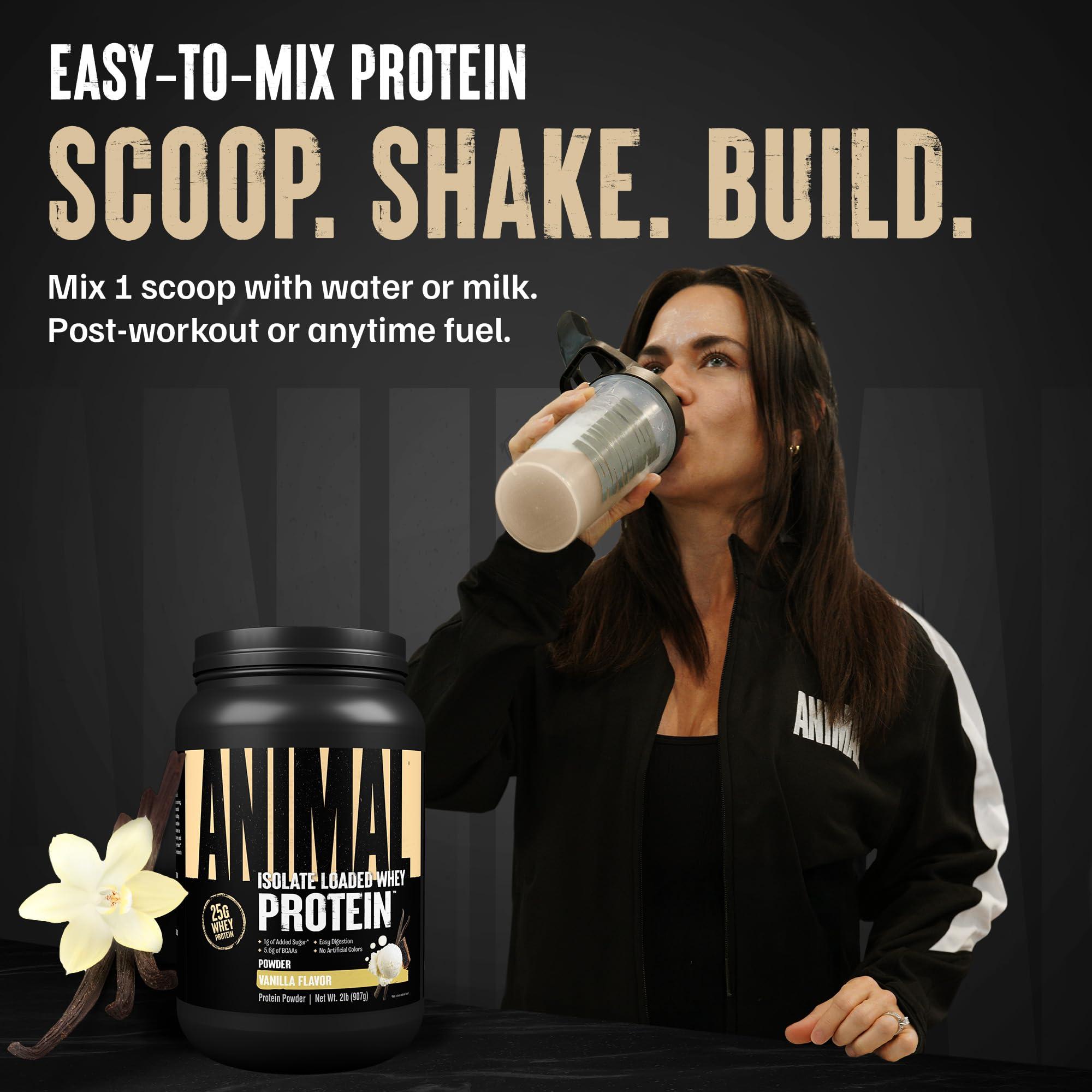 Animal Animal Whey Isolate Protein Powder - Loaded for Pre & Post Workout Muscle Builder and Recovery with Digestive Enzymes for Men & Women - 25g Protein, Great Taste, Low Sugar - Vanilla 2 lbs