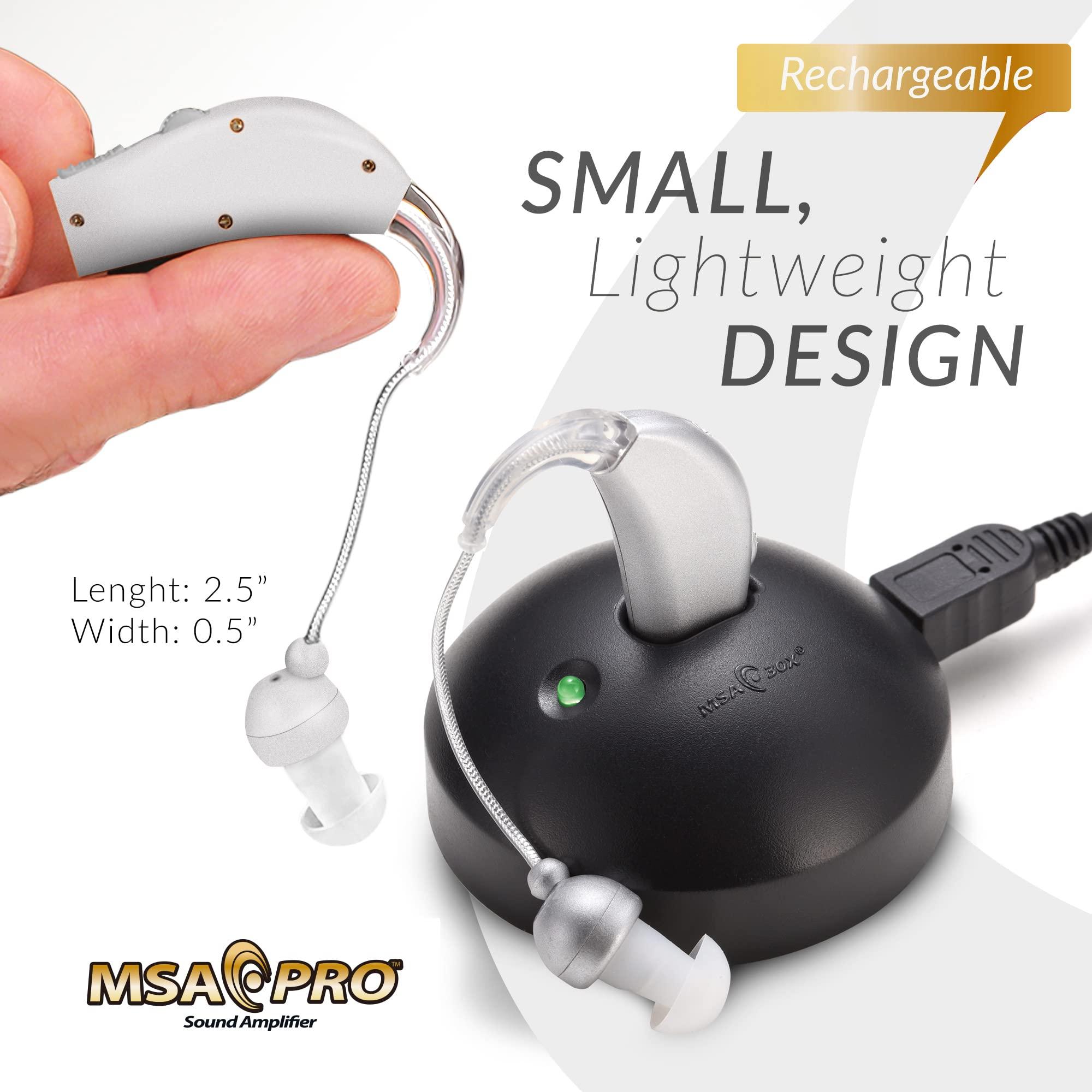 MSA 30X MSA PRO Sound Amplifier, Amplifies Sound by 30 Times, Alternative to Hearing Aids for Seniors, Up to 20 Hours Continuous Use, Lightweight, Nearly Invisible, Adjustable Volume, Fast Charging, Silver, 1ct