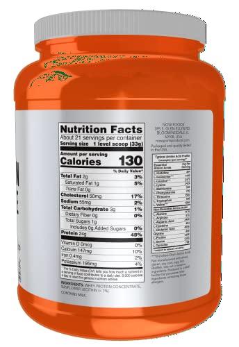 NOW NOW Sports Nutrition, Whey Protein Concentrate, 24 g With BCAAs, Unflavored Powder, 1.5-Pound