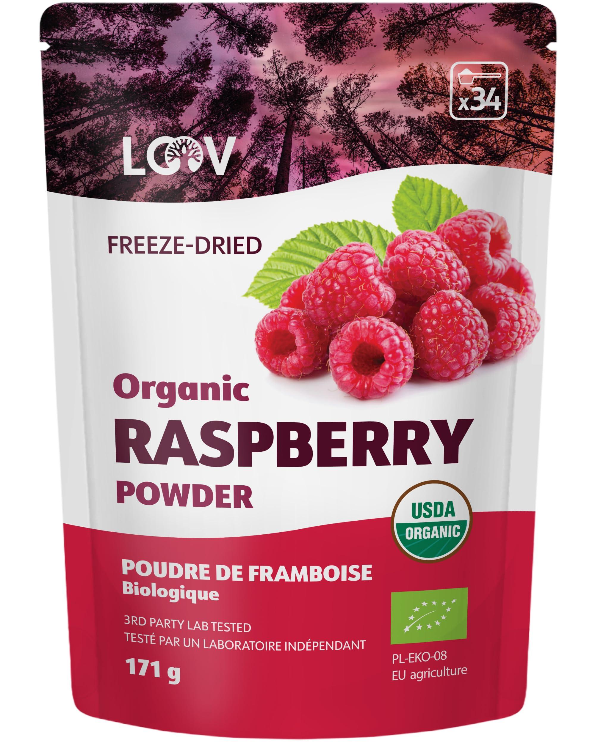 LOOV Organic Raspberry Powder, from Freeze-Dried European Raspberries, 6 Oz, Raw, 24-Day Supply, No Added Sugar