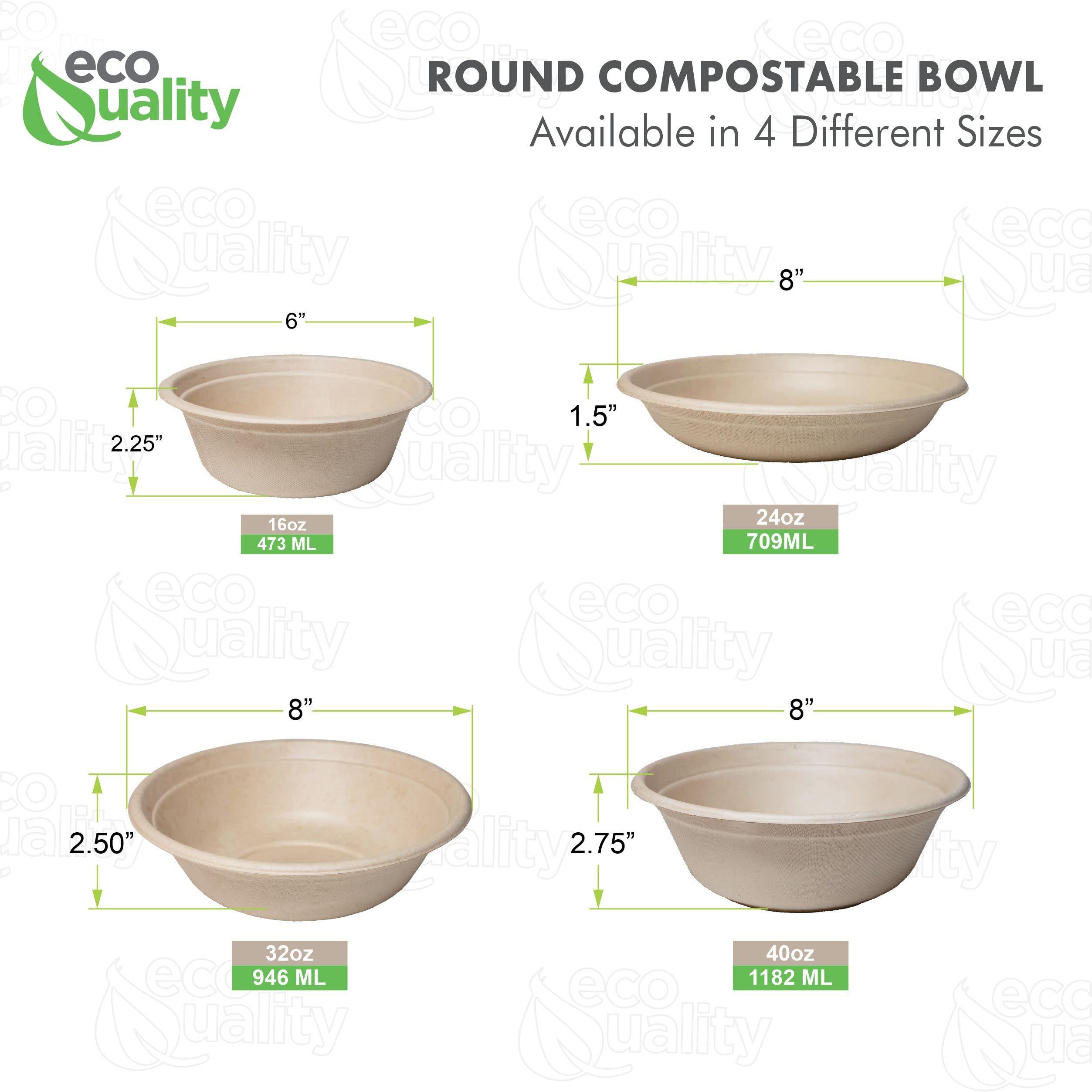 EcoQuality [300 Pack] 16 oz Compostable Paper Bowls Heavy-Duty Disposable Bowls, Eco-Friendly Natural Bagasse Unbleached, Hot or Cold Use, 100% Biodegradable Soup Bowls Sugarcane