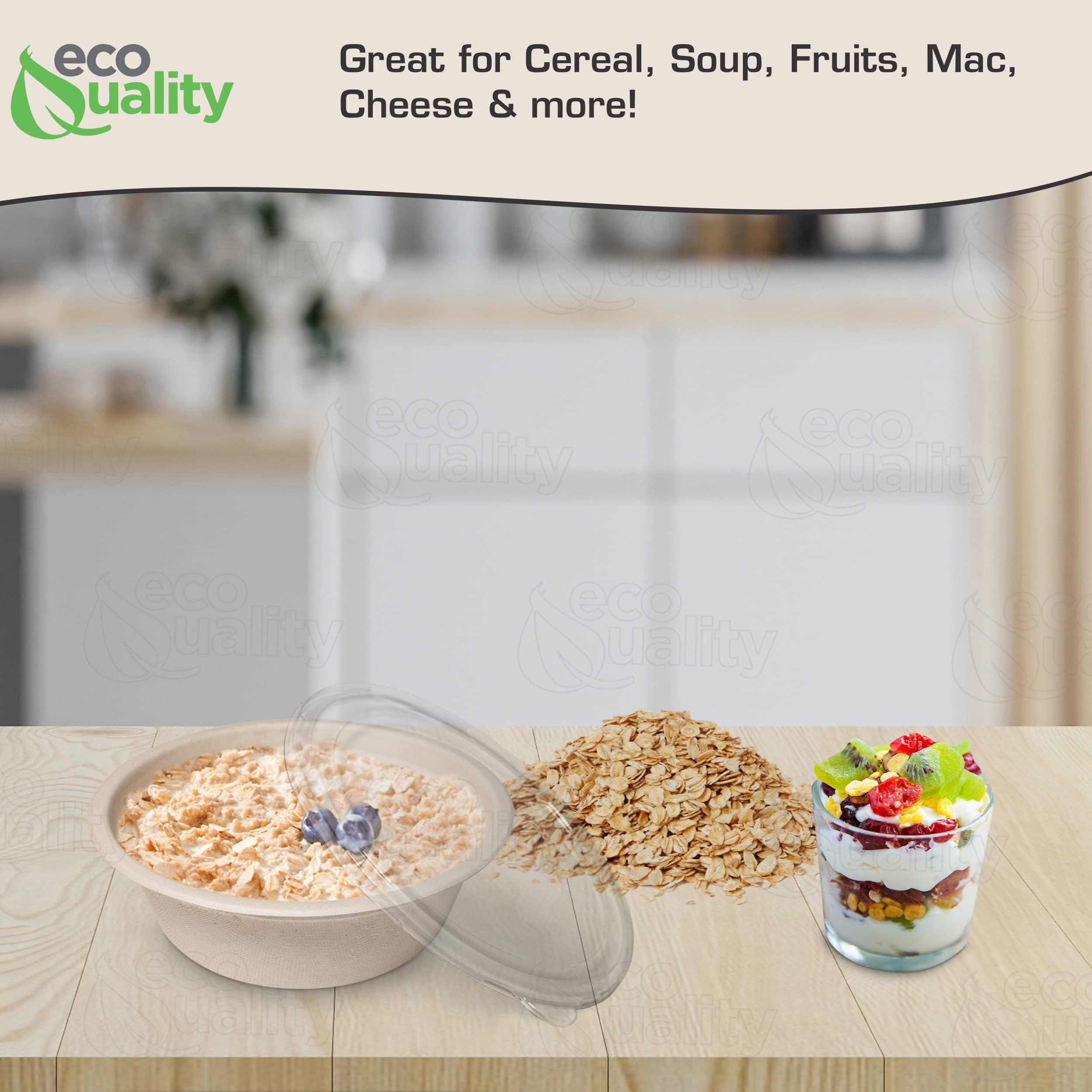 EcoQuality [400 Pack] 16 oz Compostable Paper Bowls with Lids Heavy-Duty Disposable Bowls, Eco-Friendly Natural Bagasse Unbleached, Hot or Cold Use, 100% Biodegradable Soup Bowls Sugarcane