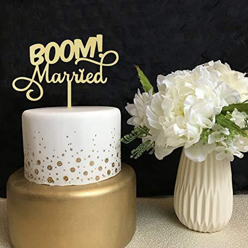 LXR BOOM! Married Wedding Cake Topper, Wooden Funny Cake Topper, Quirky Nerdy Cake Topper, Wooden Married Cake Topper