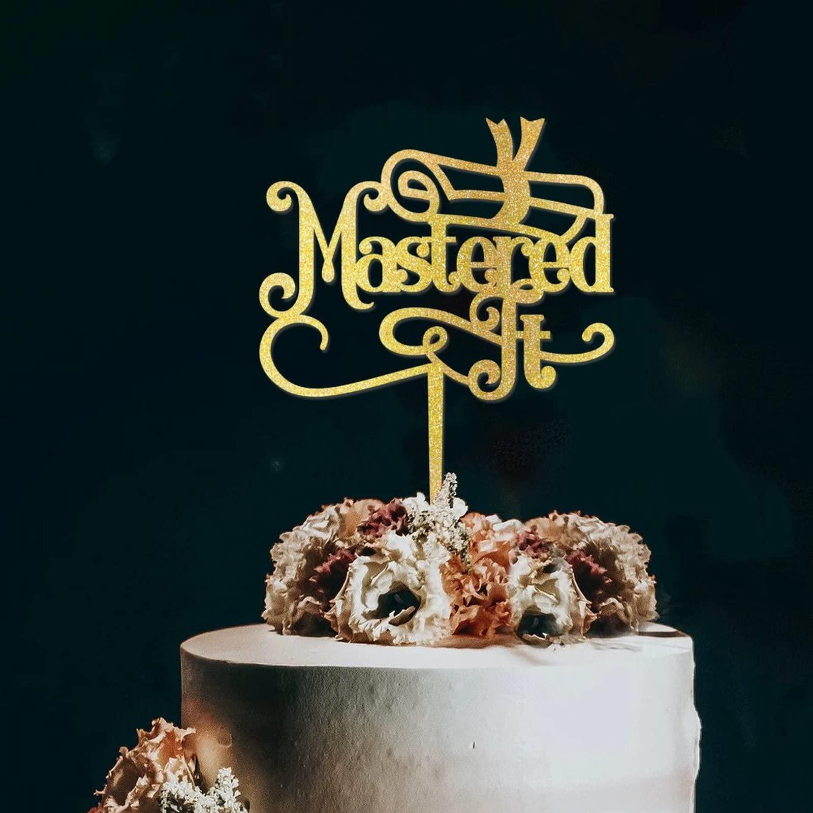 Generic Graduation Mastered It Happy Birthday Cake Topper Gold Glitter Graduation Baking Cake Decorations Graduation Diploma Cupcake Topper Picks Customized Wood Cake Party Decoration Celebration