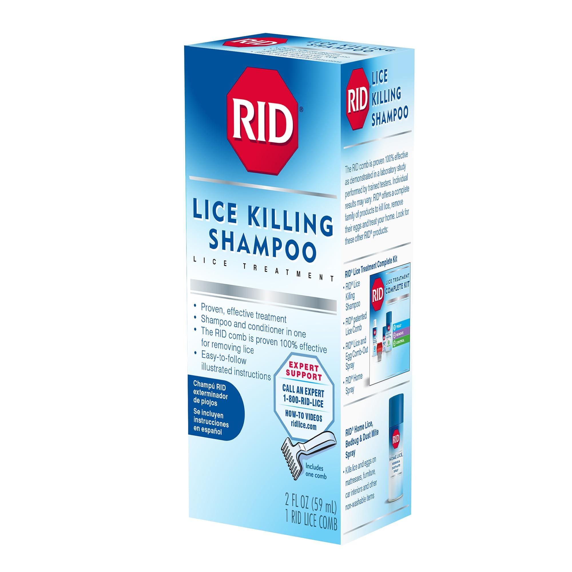 RID Rid Lice Killing Shampoo Proven Effective Head Lice Treatment for Kids and Adults Includes Nit Comb Bottle Ounces, Piece Set, 2 Fl Oz