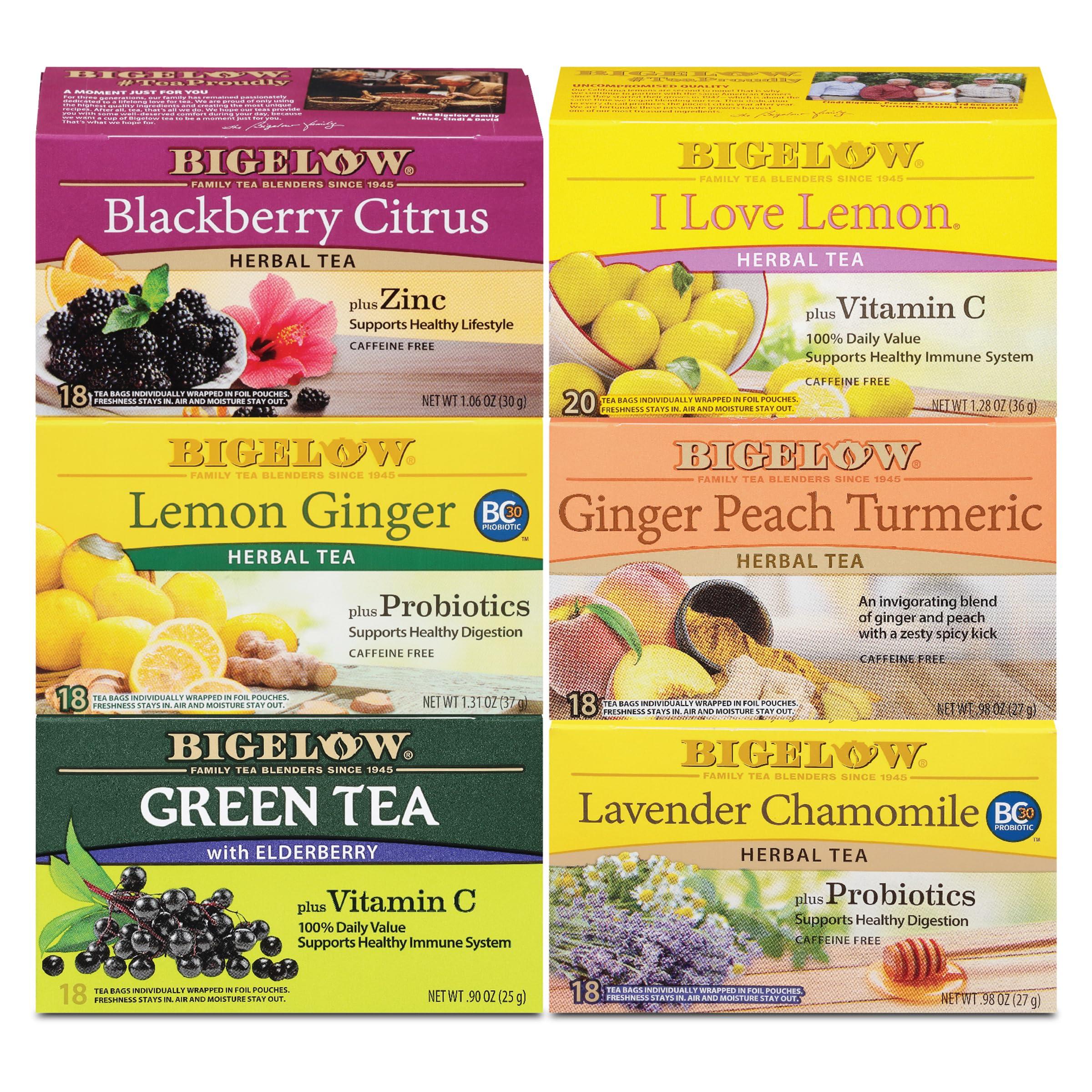Bigelow Tea Bigelow Tea Immunity Herbal Tea Variety Pack, Caffeinated Green Tea and Caffeine Free Tea Bags for Immune Support (Pack of 6), 110 Total Tea Bags