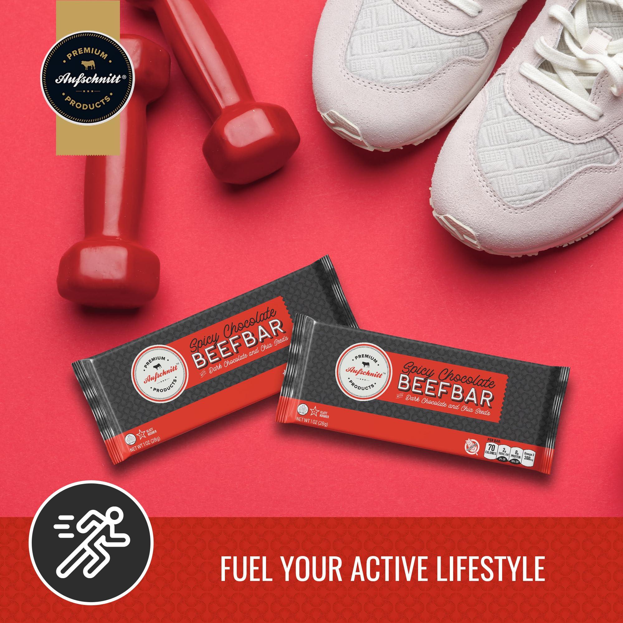 Premium Aufschnitt Products Aufschnitt Beef Bars - High Protein Snack with Grass Fed Beef - Kosher, Halal, and Keto Friendly - Dark Chocolate and Chia Seeds, 6 Count