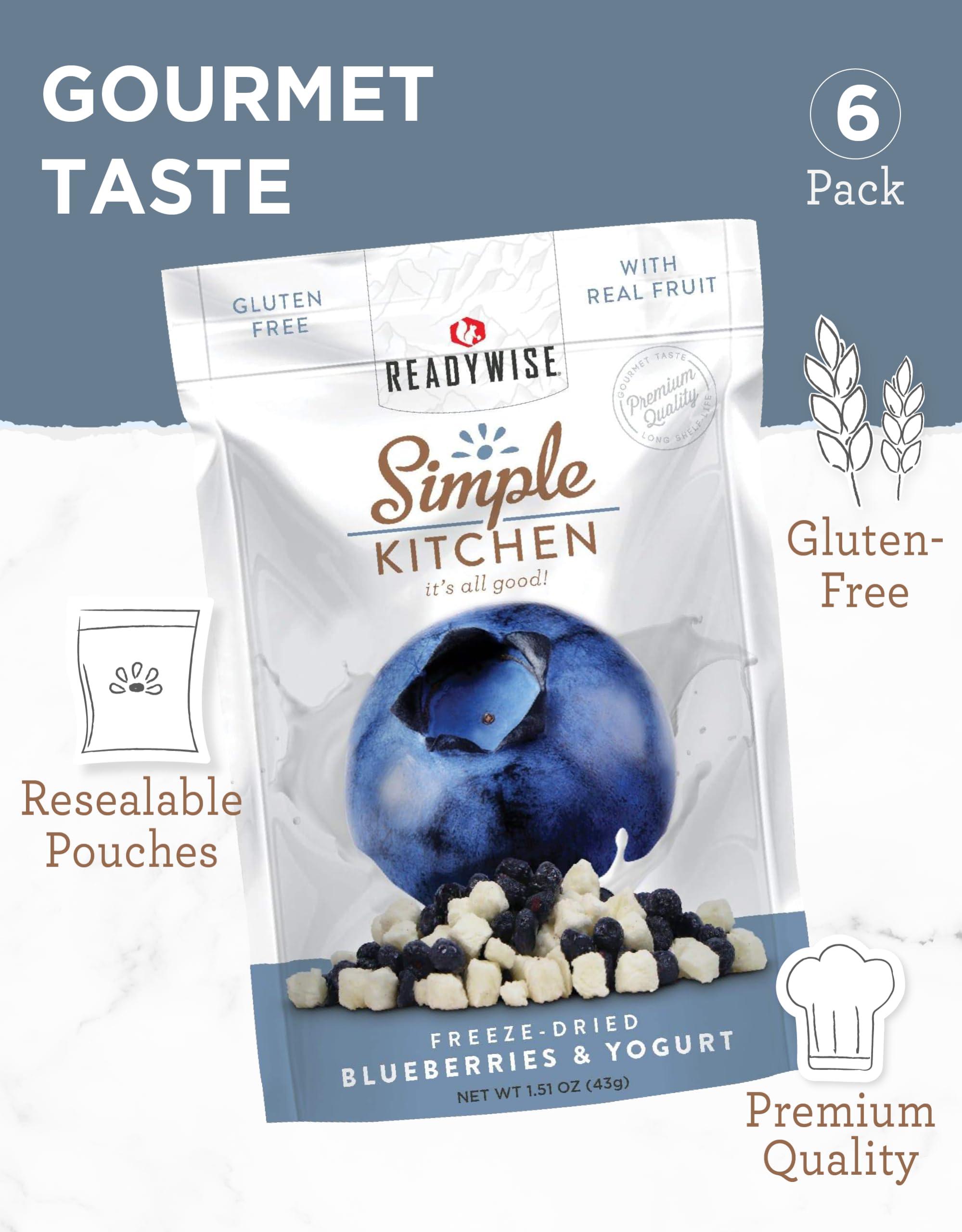 ReadyWise READYWISE - Simple Kitchen, Freeze-Dried Blueberries & Yogurt, Pack of 6, Vegetarian, Gluten Free, Snacks, Blueberries, Yogurt, Dried Fruit, Pre Workout, Healthy Snacks, Camping, Survival Food