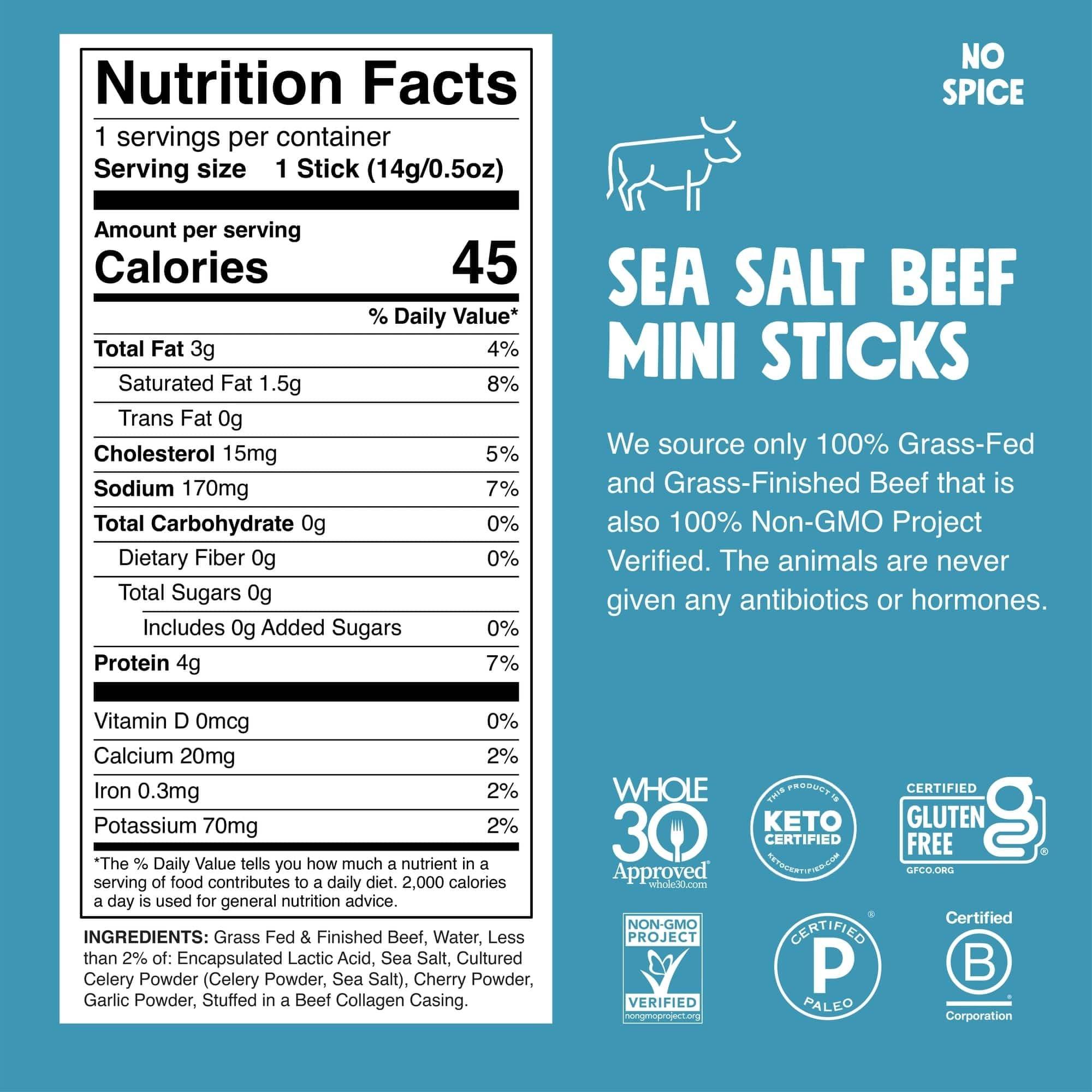 Chomps Chomps Snack Size Grass-Fed and Finished Sea Salt Beef Jerky Snack Sticks 0.5oz 24-Pack - Keto, Paleo, Whole30, 4g Lean Meat Protein, Gluten-Free, Zero Sugar Food, Non-GMO Chomplings