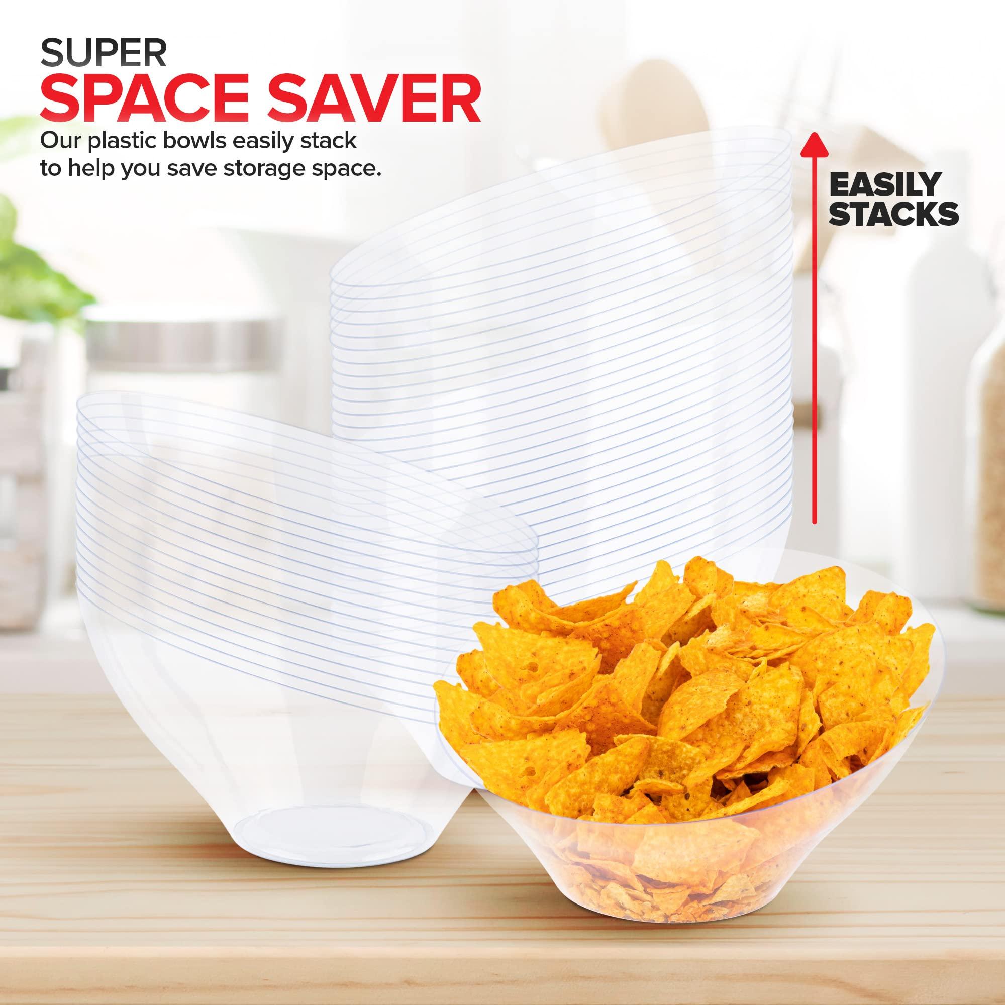 Stock Your Home 54oz Clear Plastic Serving Bowls (4 Pack) Large Disposable Candy Dishes, Buffet Containers for Chips, Popcorn, Snacks, Punch, Salad Bar, Snack Bowl, Parties, Office Desk, Bridal Shower, Party Supplies
