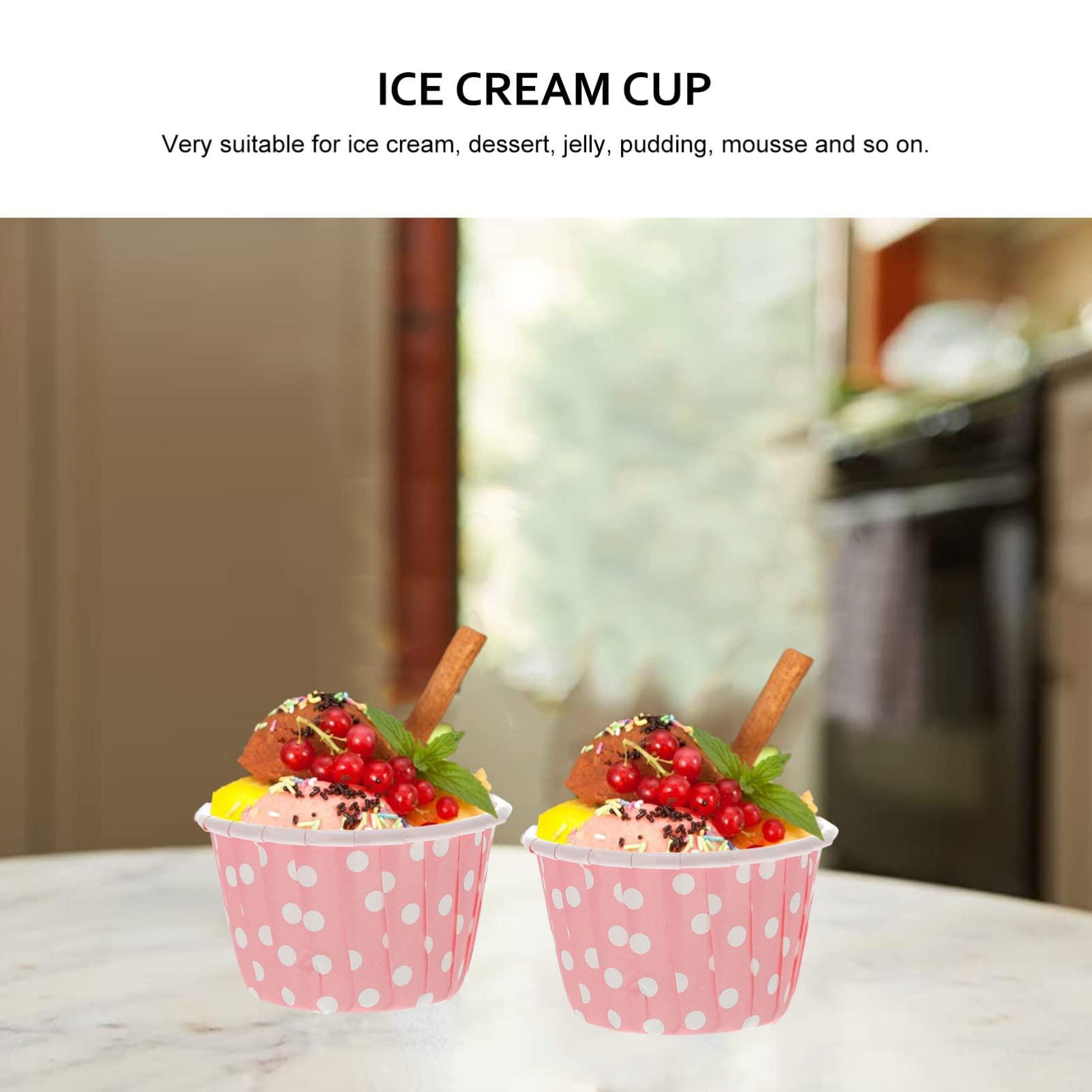 Housoutil Housoutil 50pcs Ice Cream Cups Paper Appetizer Cup Diy Baking Supplies Dessert Tasting Cup Mini Muffins Mini Plates Food Molds Salad Paper Cups Paper Dessert Container Pink Pudding Candy Cup