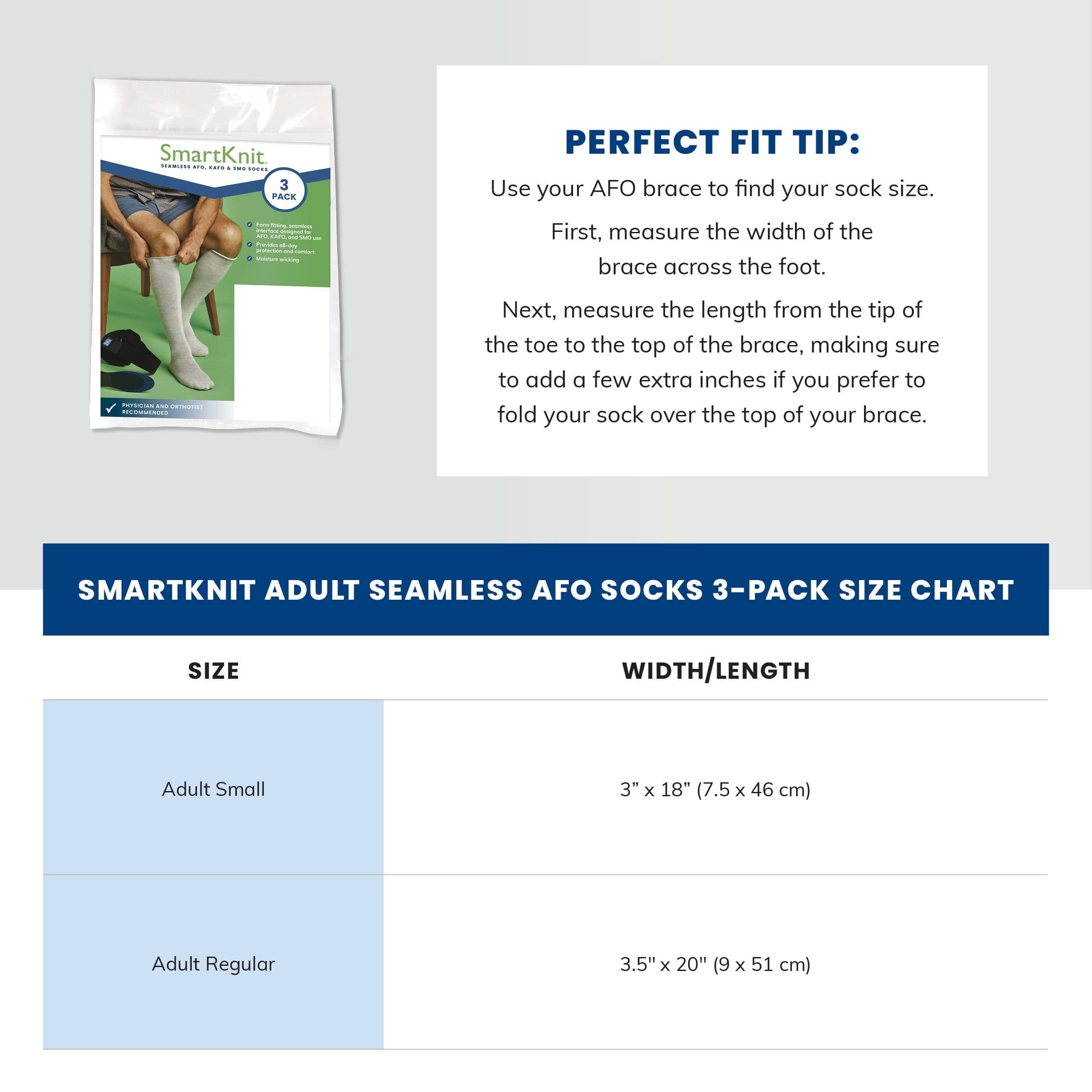 SMARTKNIT SmartKnit Seamless AFO Interface Socks 3 Pack - Adult Regular - White White & Gray