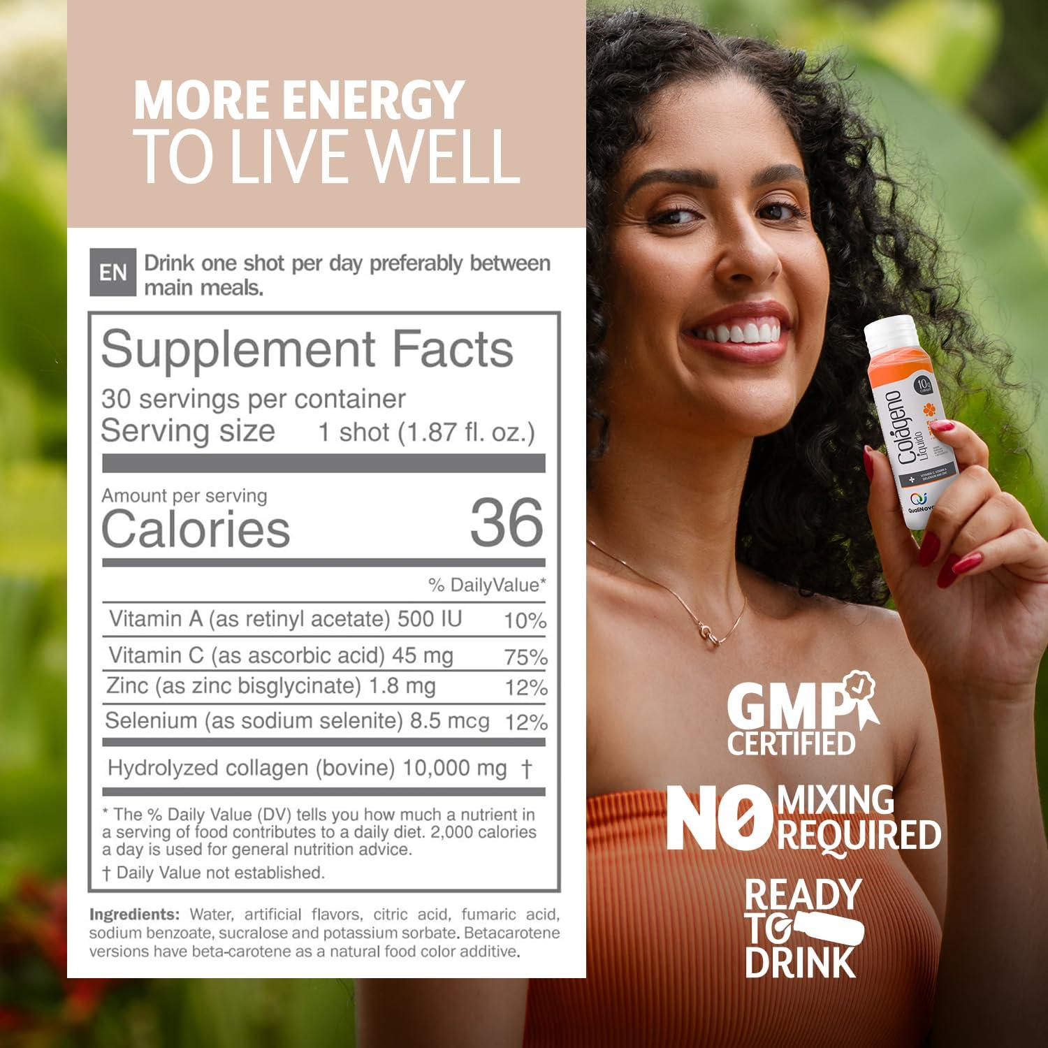 QUALINOVA QUALINOVA Liquid Collagen Supplements Variety Pack for Women - Daily Dose of Tropical Flavors with Essential Nutrients (10g Collagen / 1.86 fl oz - 30 Count)