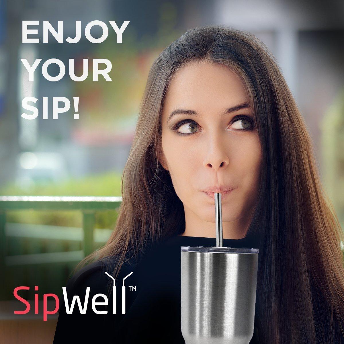 SIPWELL SipWell Stainless Steel Drinking Straws Set of 4, Curved metal Straws reusable for 20 0z Tumbler, | Fits all Yeti SIC Simple Modern Tumblers, Cleaning Brush Included.