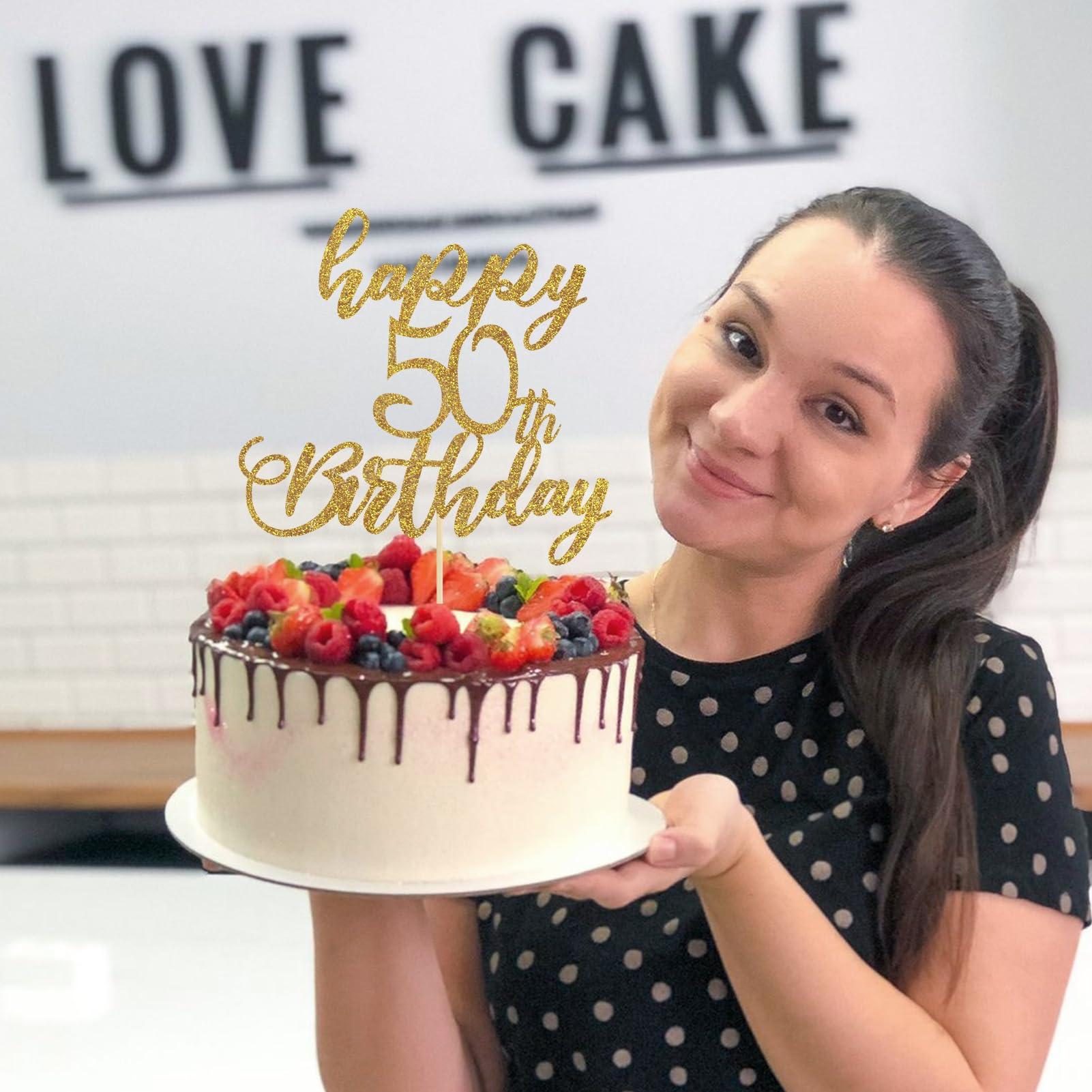 ZlZOXZECX Happy 50th Birthday Cake Topper Glitter 50 & Fabulous Cheers to 50 Years for 50th Birthday Theme Party Supplies Gold