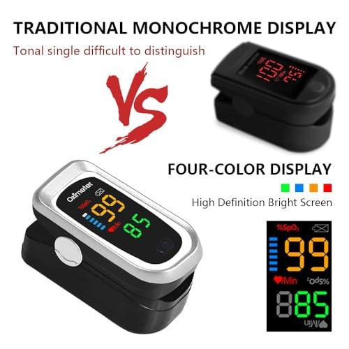 CRFISH Pulse Oximeter Fingertip, Heart Rate Monitor with Large LED Display, Blood Oxygen Saturation Monitor for Adults and Kids, Accurate Fast SPo2 Reading Oxygen Meter with Lanyard (Black-Silver)