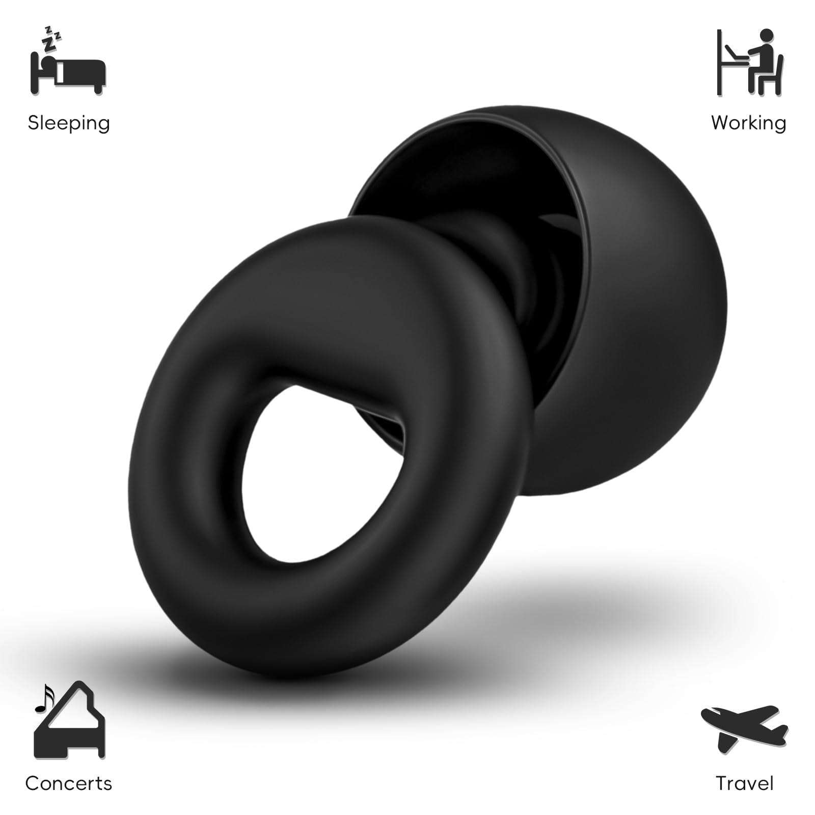 DPZZ Noise Canceling Earplugs for Sleep and Concentration New Flexible Earplugs for Better Attenuation 2 Pair Reusable Deal for Side Sleepers &Noise Sensitive Person 27dB Noise CancellationBlack