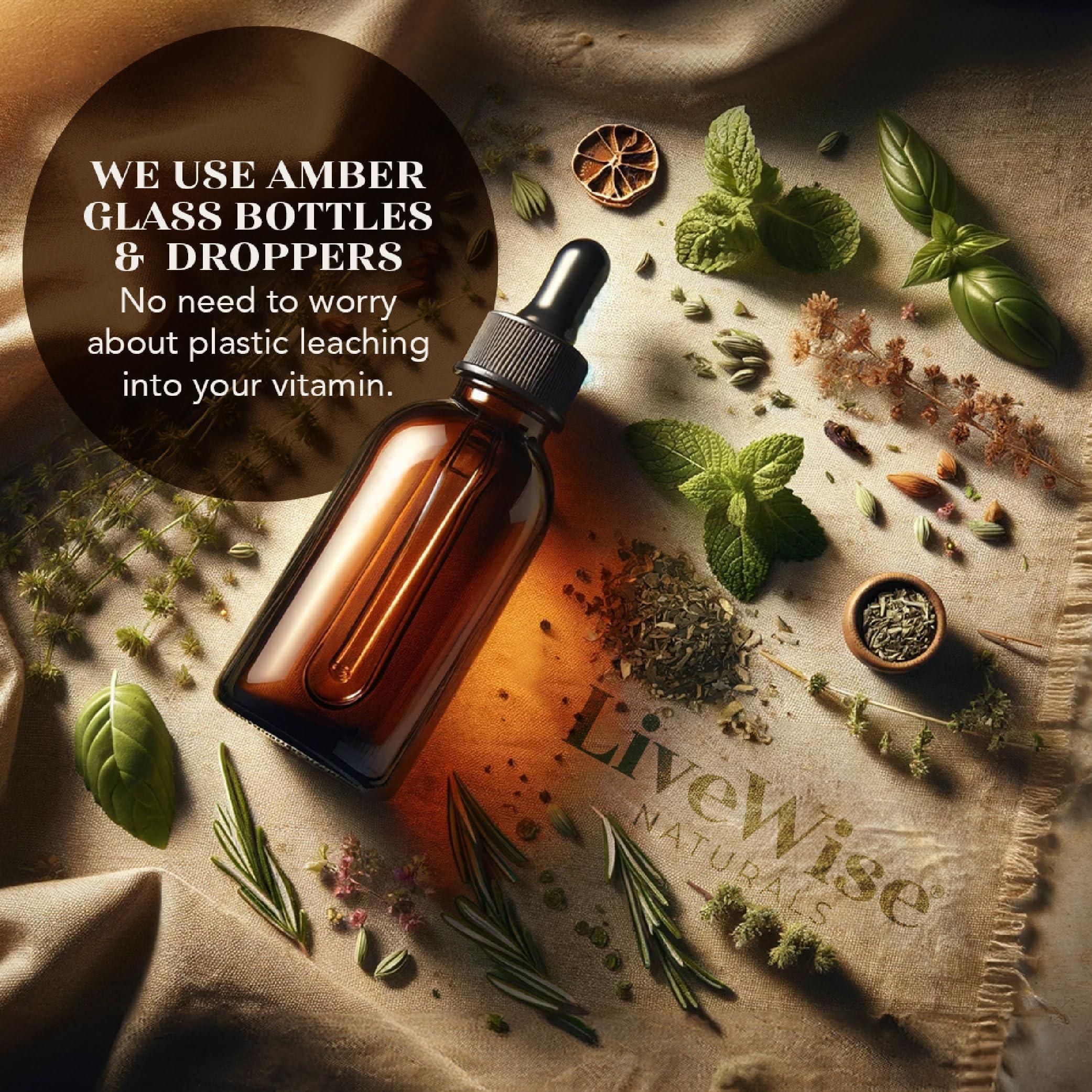 Live Wise Naturals Liquid B12 Vitamin Sublingual – All-Natural Liquid Vitamin Vegan B12 Drops – Non-GMO Adenosylcobalamin Methylcobalamin B12 Supplement – Boost Your Immune System, Metabolism, Energy and Focus!