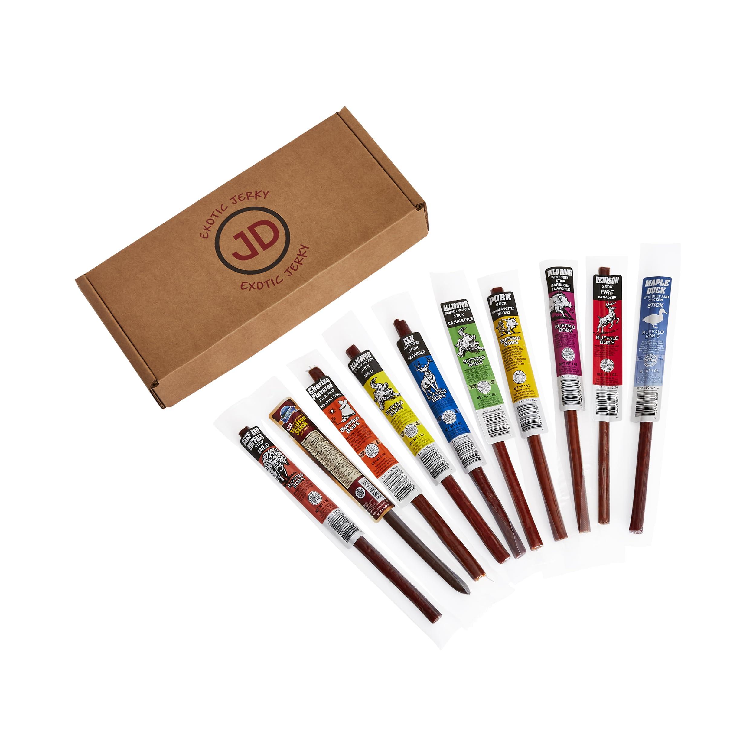 Jerky Dynasty Jerky Dynasty Exotic Meat Stick Snack Mix - Slim Variety Pack, High-Protein Keto Snack with Premium Ingredients, Unique Flavors for Adventurous Tastes, Gift For Men (10 pack)