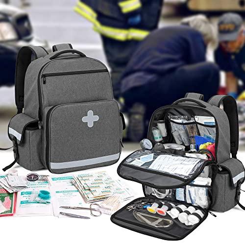 CURMIO CURMIO Emergency Medical Backpack Empty, First Responder EMT Bag for EMS, Camping, Hiking, Home Health, Field Trips, Gray (Bag Only, Patented Design)