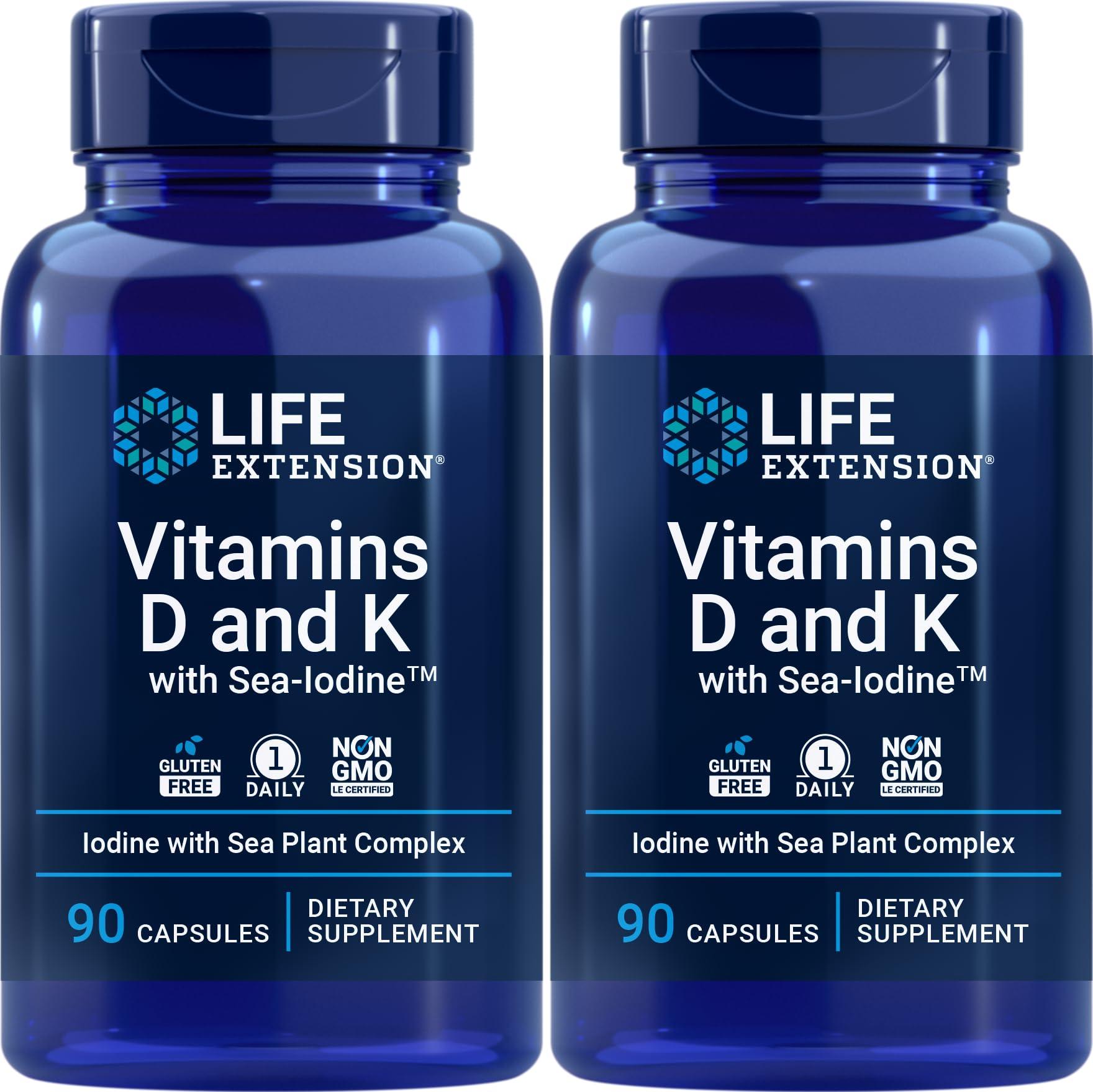 Life Extension Life Extension Vitamins D and K with Sea-Iodine, 90 Caps (Pack of 2)