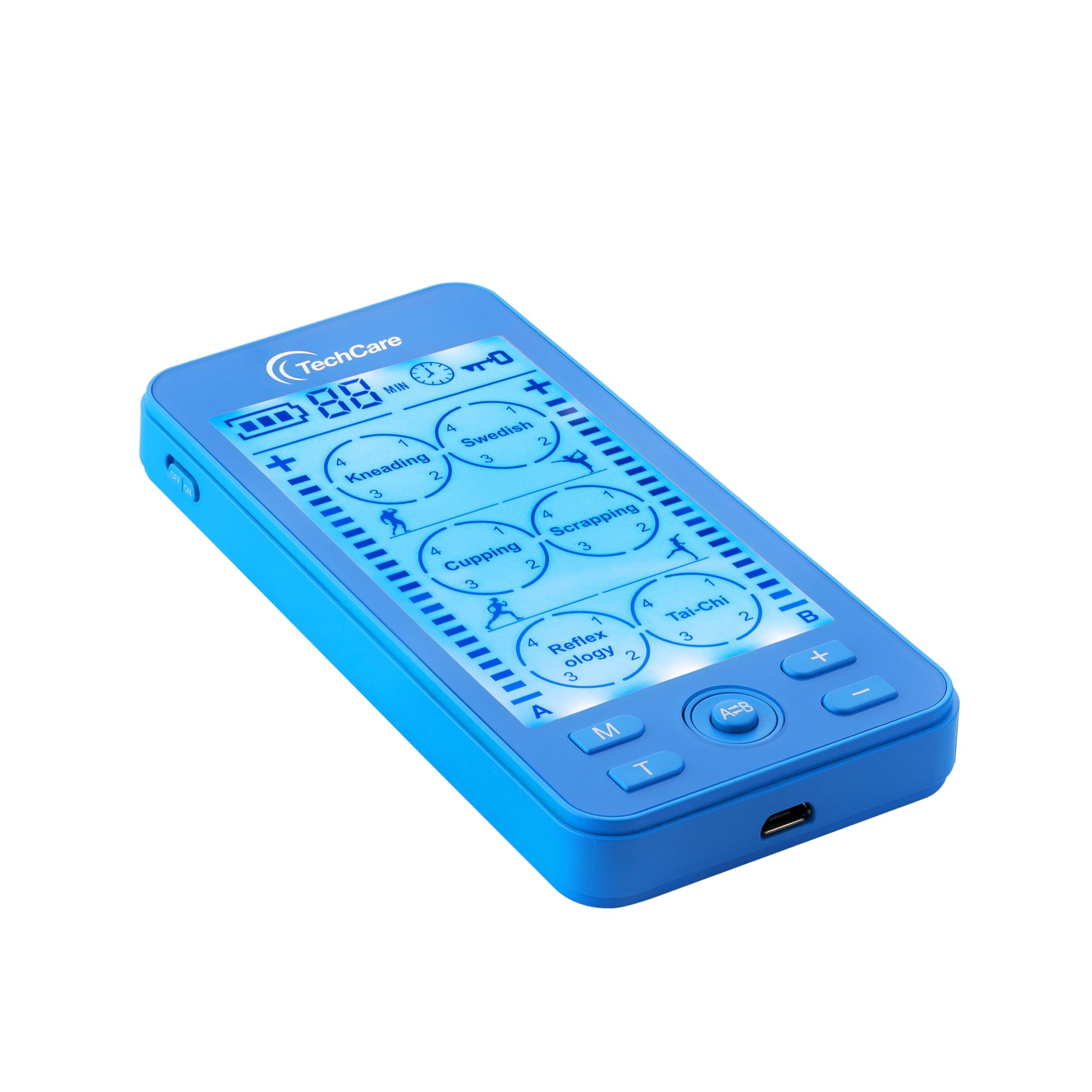 TechCare Massager Tens Unit Plus 24 Rechargeable Electronic Pulse Massager Machine Multi Mode Device with All Accessories (Blue)