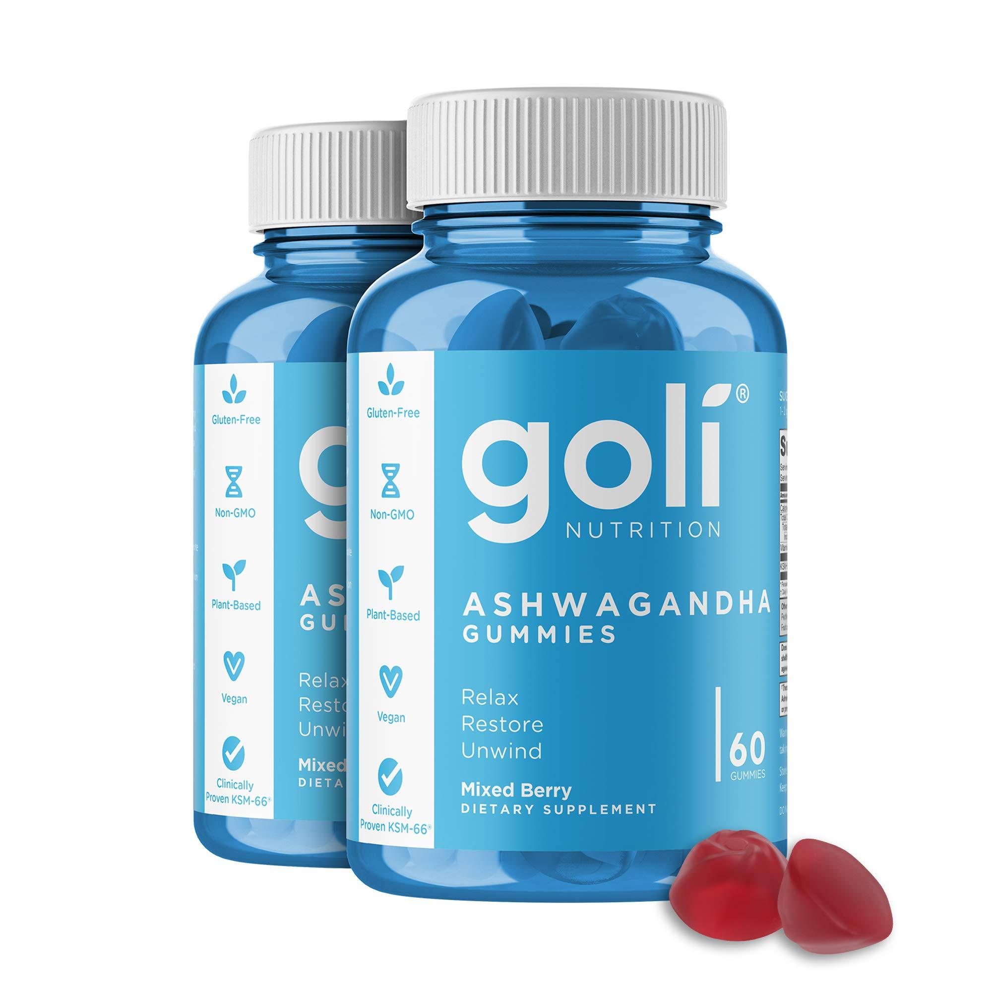 Goli Goli Ashwagandha & Vitamin D Gummy 120 Count - Relax. Restore. Unwind. (Mixed Berry, KSM-66, Vegan, Plant Based, Non-GMO, Gluten-Free & Gelatin Free), Pack of 2