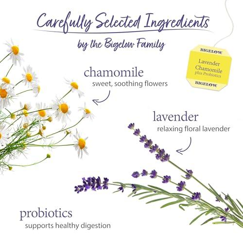 Bigelow Tea Bigelow Tea Lavender Chamomile Plus Probiotics Herbal Tea, Caffeine Free with Lavender Chamomile, 18 Count Box (Pack of 6), 108 Total Tea Bags