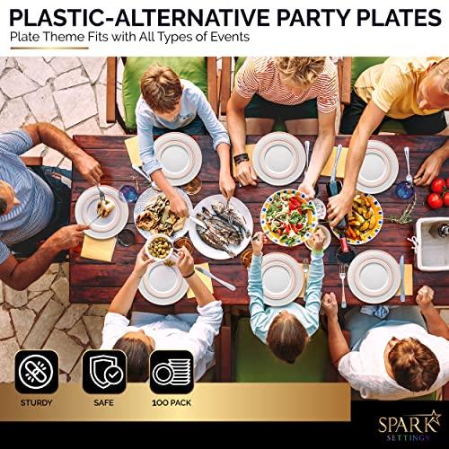SparkSettings SparkSettings Rose Gold Plastic Plates For Party, 100 Pack Plastic Plates Disposable Wedding Plates 50 Elegant 10.25 Dinner Plates & 50 Sturdy 7.5 Dessert Party Plates Disposable Plates For Party