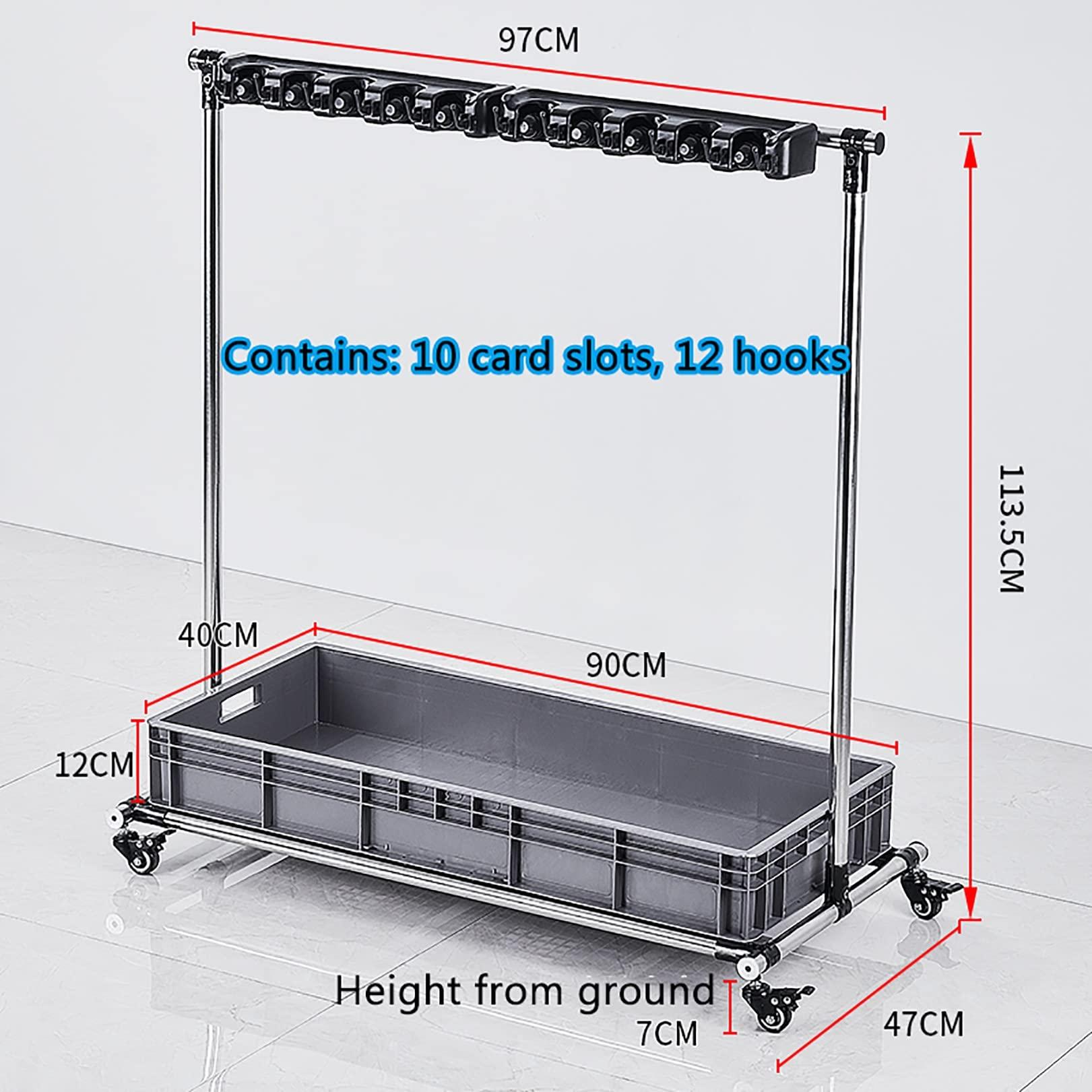 WXZX Movable Floor Standing Utility Mop Broom Holder Commercial Cleaning Tool Cart,Housekeeping Supplies,Wet Mop Drain Rack Garden Tool Hanger Shelf with Wheels,for Hotel,Factories,Restaurant ( Size : 10sl