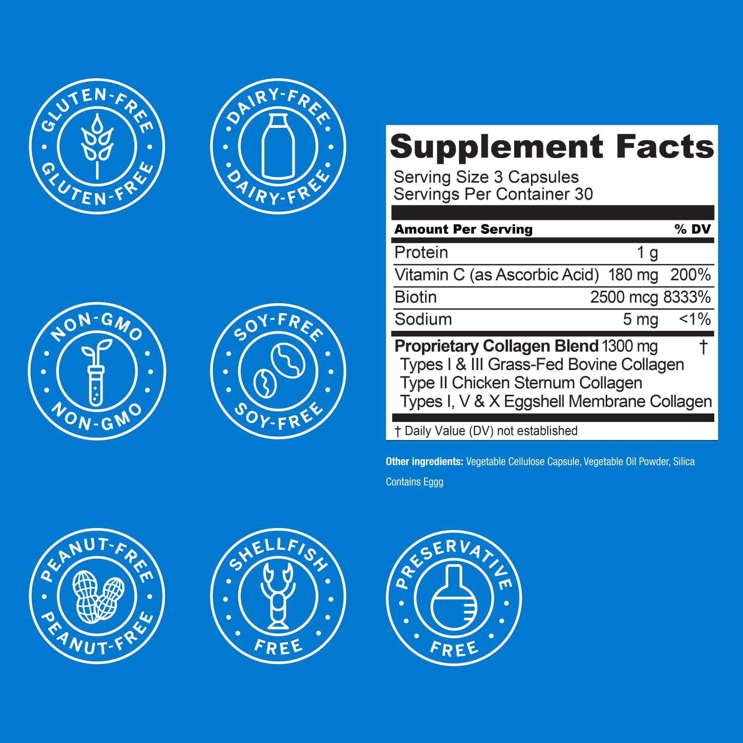 Live Conscious Live Conscious Beyond Collagen Multi Collagen Capsules - Types I, II, III, V & X | Hydrolyzed Blend with Biotin & Vitamin C for Hair, Skin, Nails 90 Capsules (2-Pack)