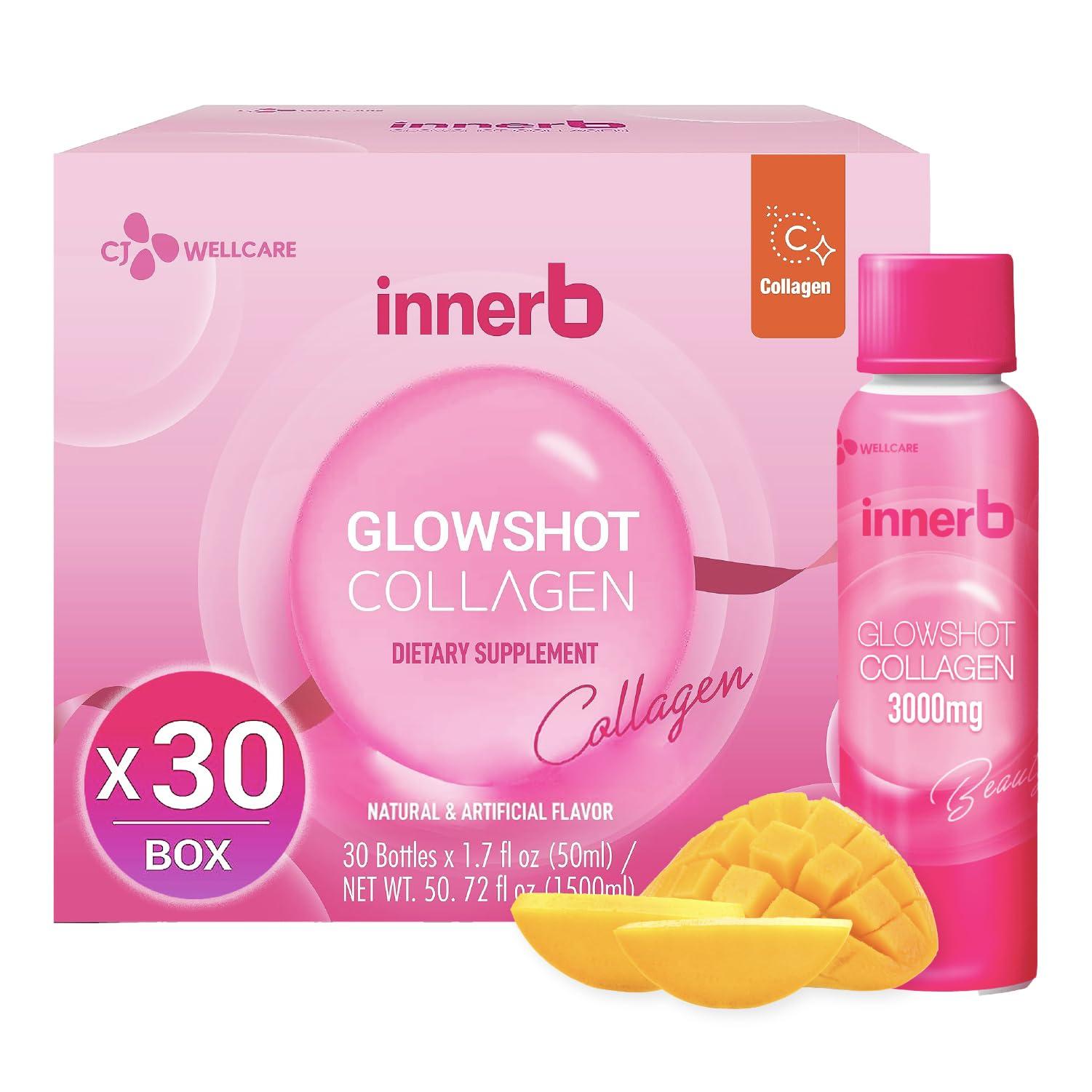 CJwellcare CJWellcare Innerb Glowshot Collagen (50.7 fl oz, 30 Servings) - Collagen Peptides, Low-Molecular Fish Collagen Shots, Hair, Skin & Nail Supplement, Liquid Marine Collagen 3,000mg