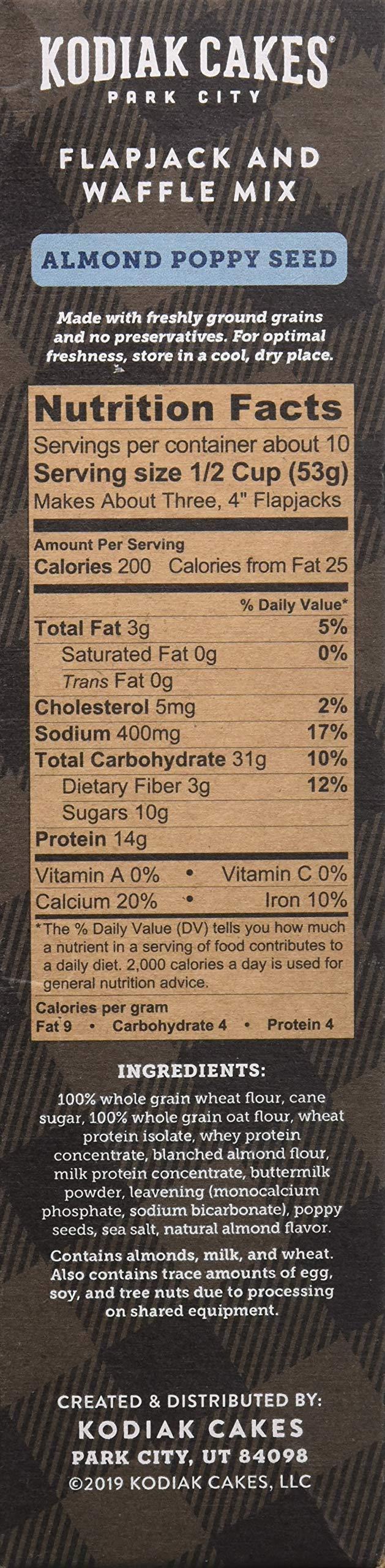 Kodiak Cakes Kodiak Power Cakes, Pancake & Waffle Mix, Almond Poppyseed, High Protein,100% Whole Grains (Pack of 1)