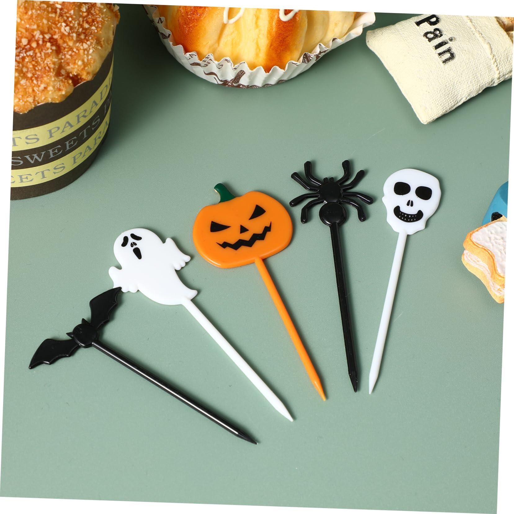 UPKOCH 54 Pcs Halloween Cake Fruit Pick Fruit Fork Cake Toppers Cupcake Flag Halloween Dessert Flag Halloween Cake Flag Cake Topper Decor Pumpkin Dessert Topper Creative Dessert Toppers