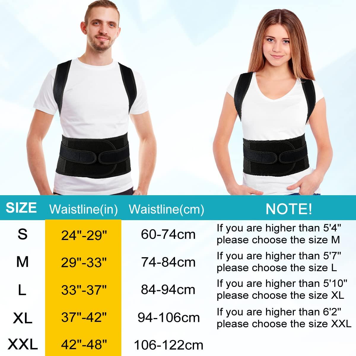 KLEUET Back Brace Posture Corrector for Women and Men - Relief for Waist, Back and Shoulder Pain - Adjustable and Breathable Posture Back Brace - Improve Back Posture and Provide Lumbar Support S(24"-29")