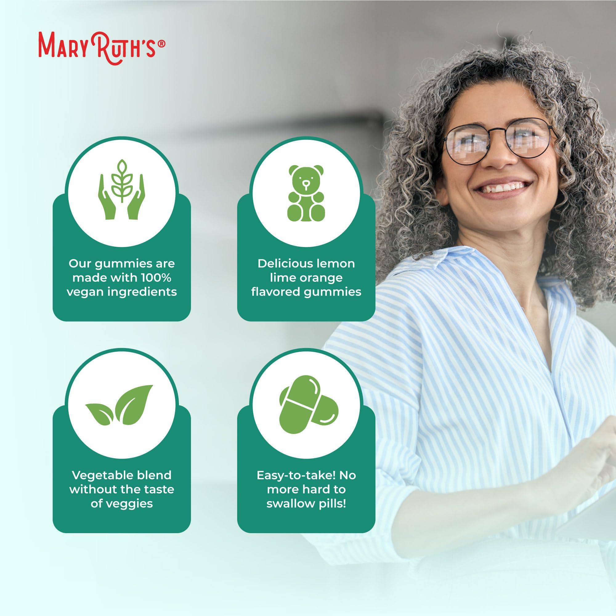 MaryRuth Organics MaryRuth Organics Super Greens Gummies | Naturally-Occurring Quercetin for Adults and Kids Ages 4+ | Sugar Free | 2g Fiber Per Serving | Vegan | No Gelatin | Pectin Based | 60 Count | 30 Servings