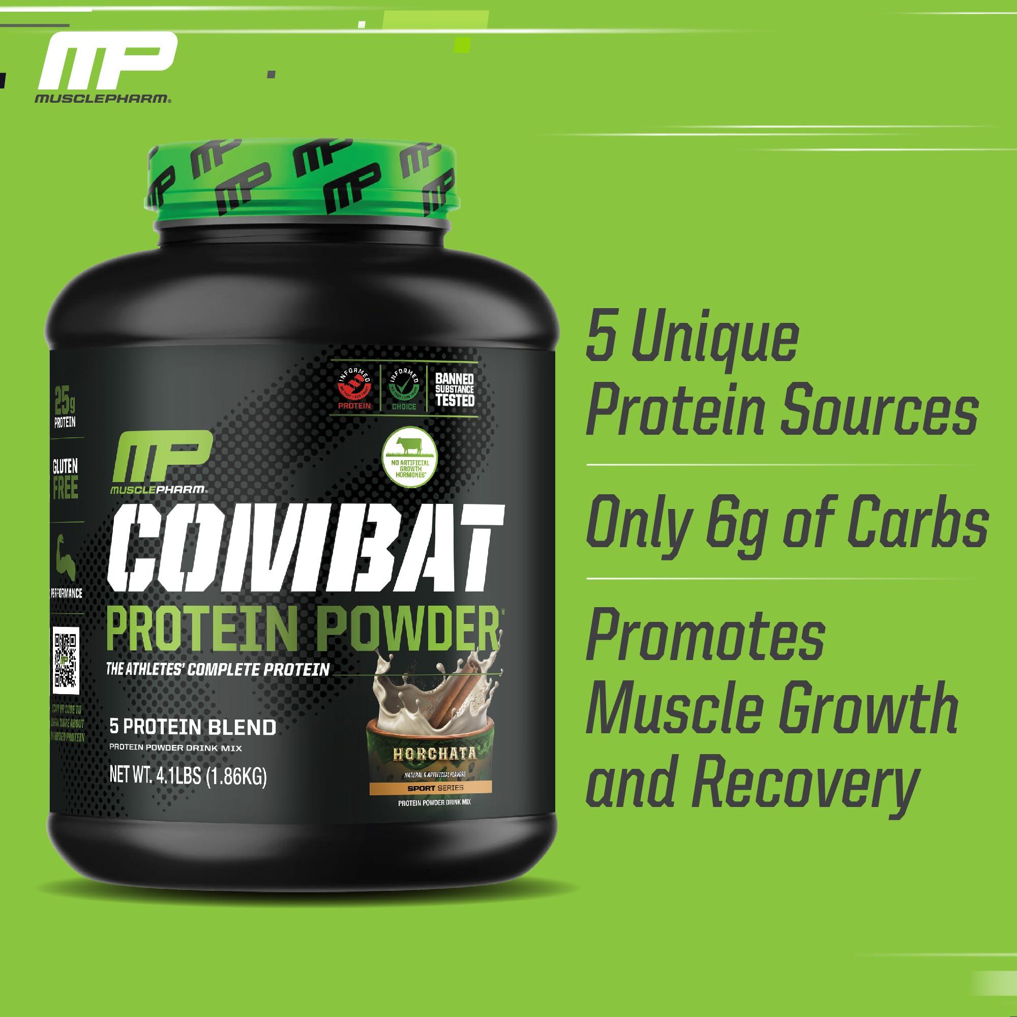 Muscle Pharm MusclePharm Combat Protein Powder, Horchata Flavor, Fuels Muscles for Productive Workouts, 5 Protein Sources Including Whey Protein Isolate & Egg Albumin, Gluten Free, 4 lb, 52 Servings