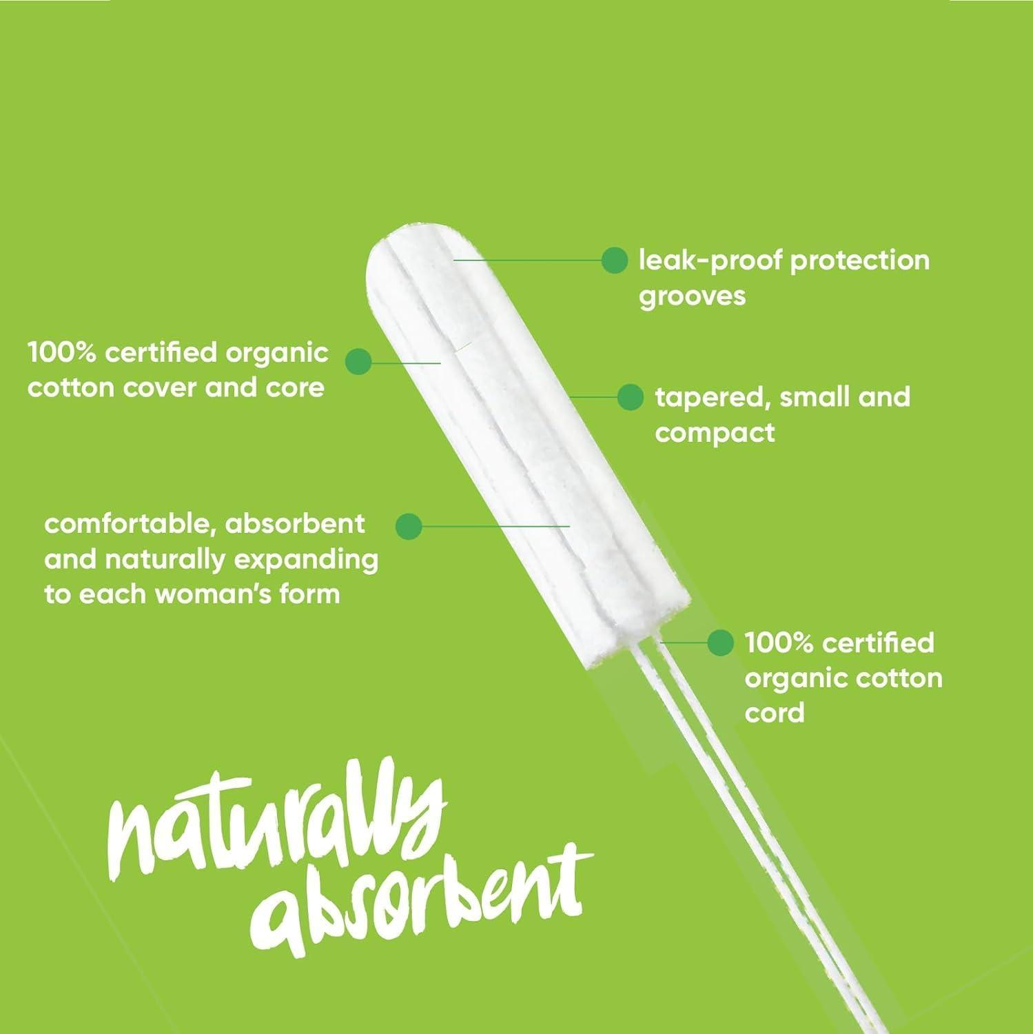 oi Oi | Organic Initiative - 100% Certified Organic Cotton Non-Applicator Tampons | Ultra-Absorbent, Unscented, Natural, Non-Toxic, Applicator Free | Regular | 64 Count