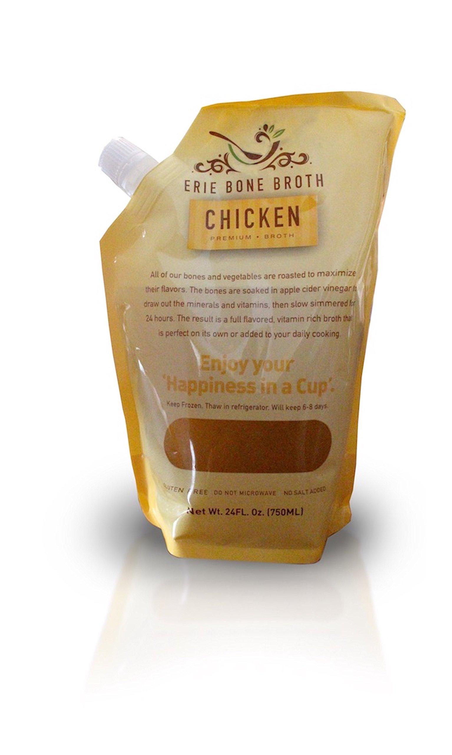 Erie Bone Broth, LLC Chicken Bone Broth, NO SALT ADDED, Paleo Certified 24oz. Spout Pouch (6 Pack)