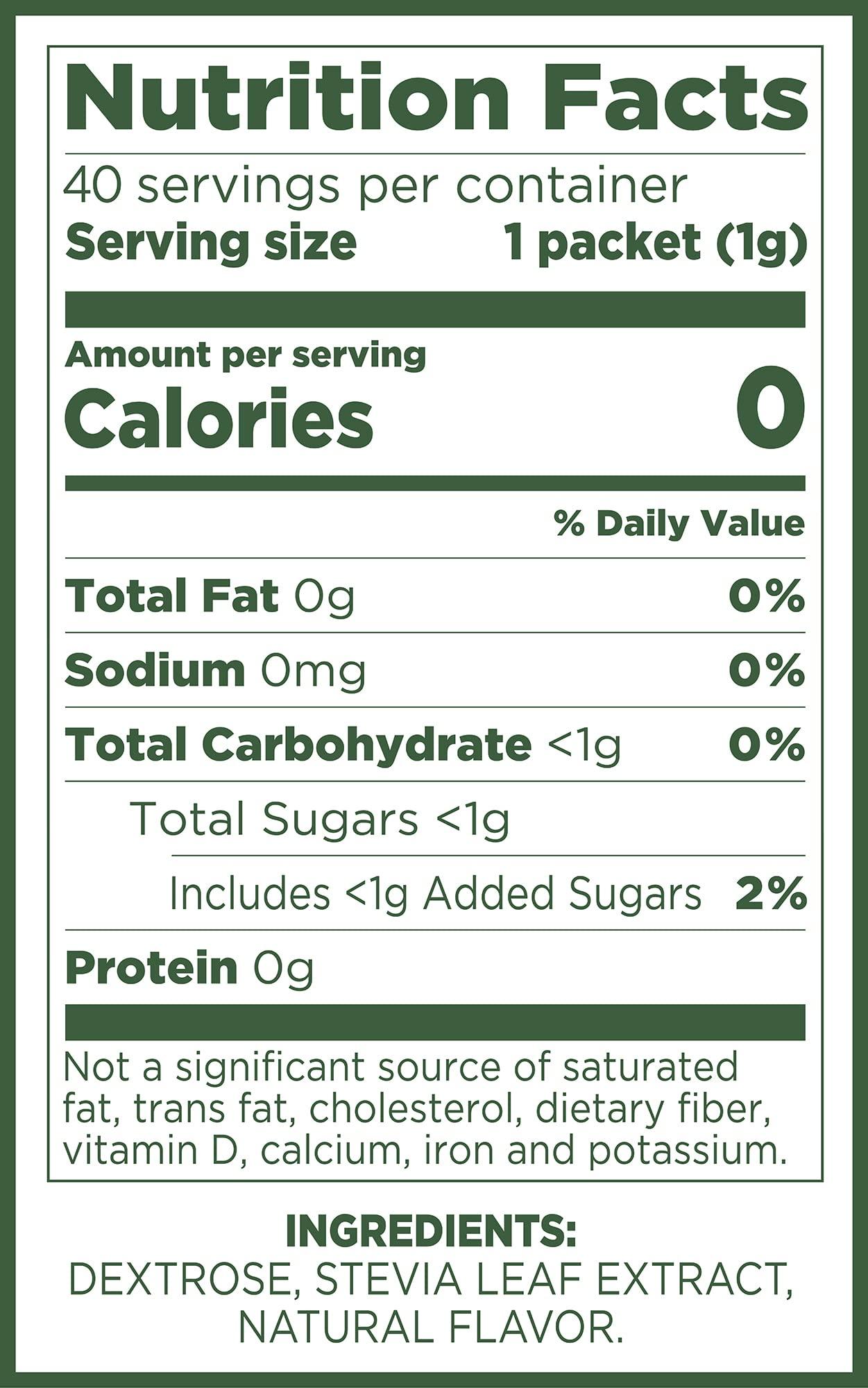 Pure Via PURE VIA Stevia Sweetener Packets, Sugar Substitute, Natural Sweetener, No Erythritol, Zero Calorie Natural Sweetener Packets, 40 Count (Pack of 12)