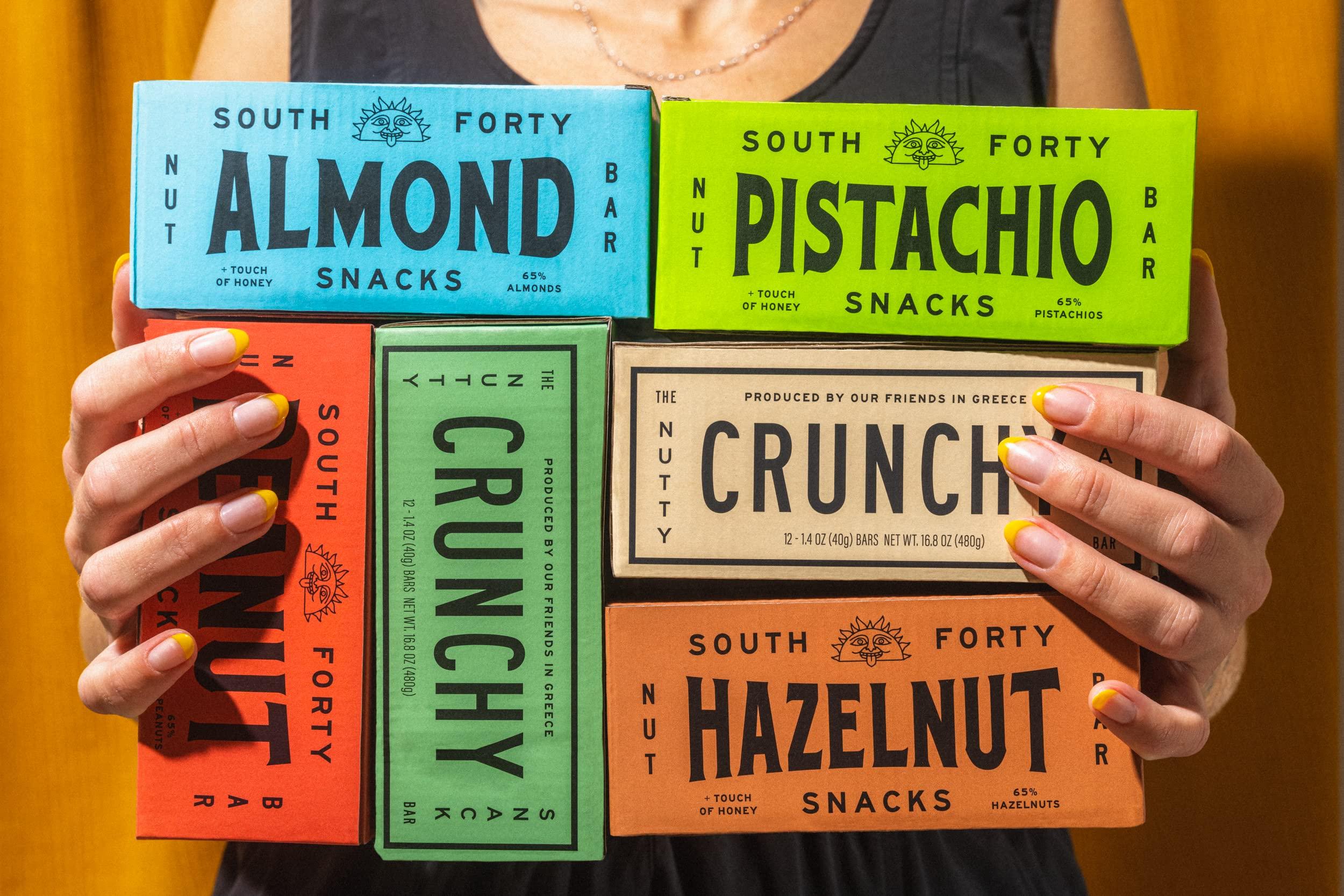 SOUTH FORTY SNACKS South 40 Snacks Pistachio and Cashew Bars, Extra Crunchy Nut Snack Bar, Simple Ingredients, Honey and Sugar, Unique Delicious Healthy Nut Clusters(40g Bar, Pack of 12)