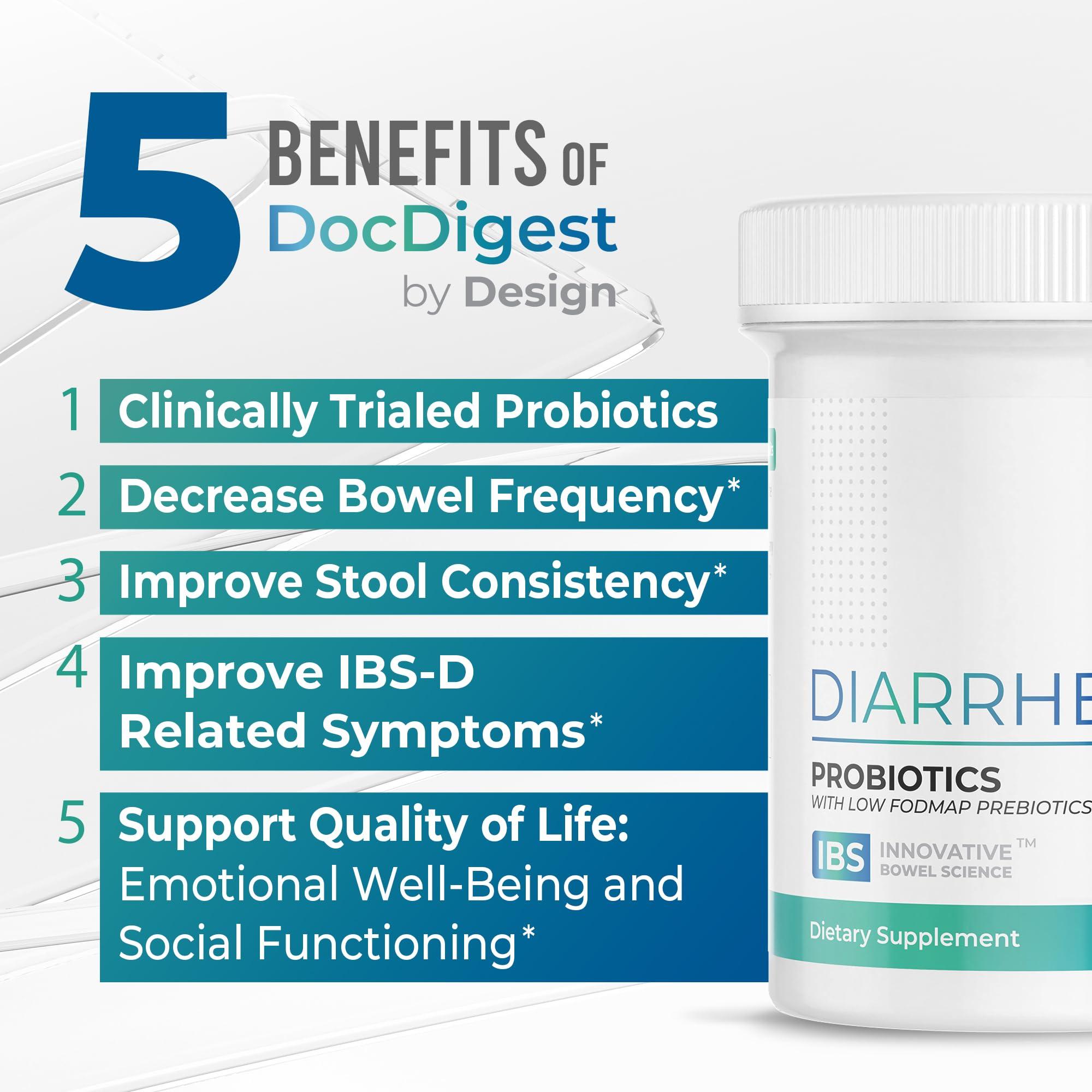 DocDigest by Design IBS Anti Diarrhea Probiotic for Diarrhea Relief and IBS-D - Clinically Studied Antidiarrheal Pills for Long-Term Comfort - Diarrhea Medication for Adults - Specialized IBS Supplement and Medicine