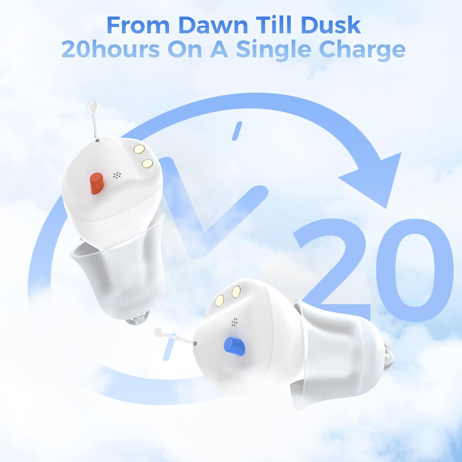 LINNER LINNER Saturn OTC Hearing Aids for Senior & Adult, Rechargeable Hearing Amplifiers with Comfort Design, Noise Cancellation for Aid & Assist Hearing, Discreet & Nearly Invisible In-Ear Device(White)