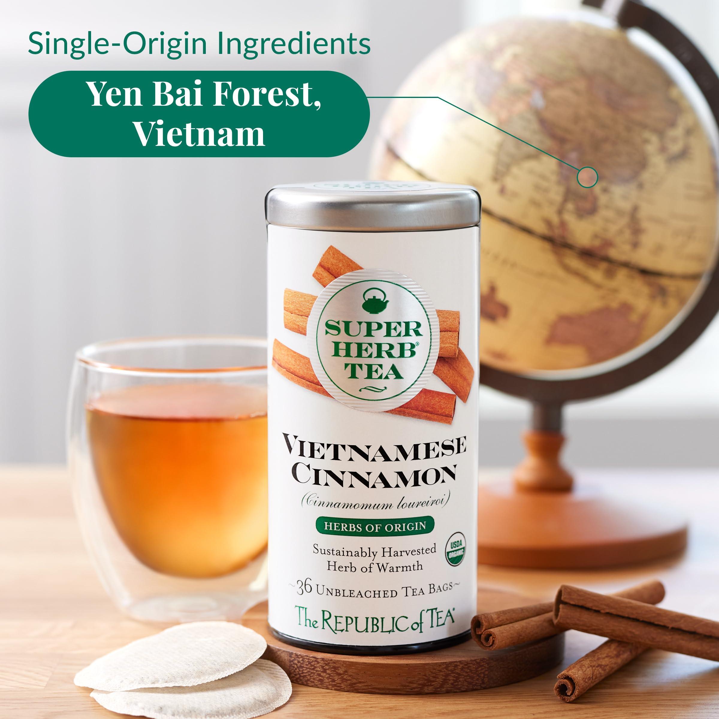 The Republic of Tea The Republic of Tea Organic Vietnamese Cinnamon SuperHerb Tea Tin, 36 Herbal Tea Bags, Naturally Caffeine-Free Herbs of Origin