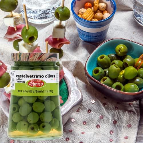 FRATELLI D'AMICO Castelvetrano Green Italian Olives Pitted, 24 oz, Premium Quality, Chef Selection, Sicilian Green Olives, Olive Pitted, 24 oz (700g), Imported From Italy, Natural Olive, Martini Olives for Stuffed, Fratelli D\'Amico