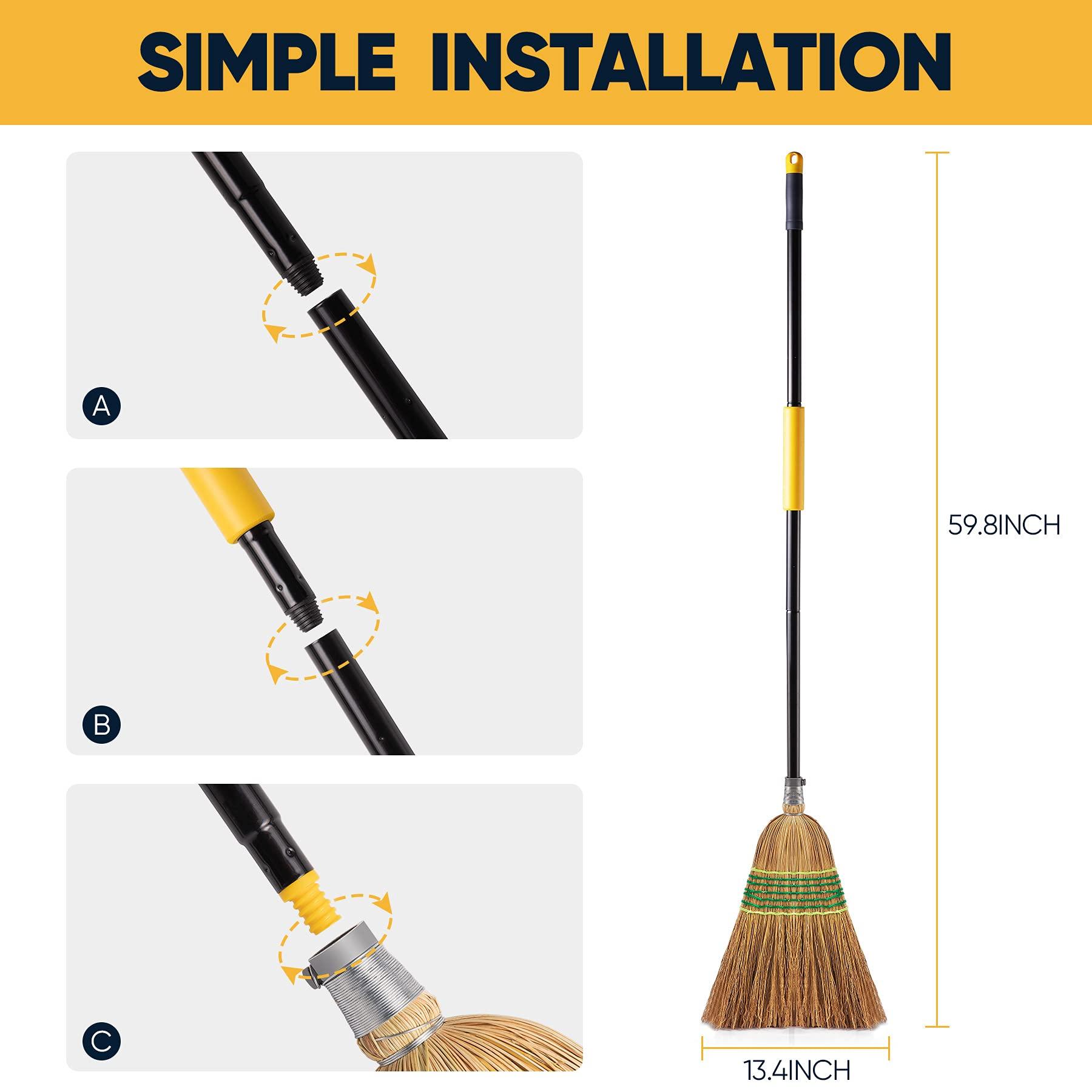 Yocada Yocada Heavy-Duty Corn Broom Commercial Indoor Outdoor Broom 59.8 inch Tall for Courtyard Garage Lobby Mall Market Floor Home Office Leaves Stone Dust Rubbish