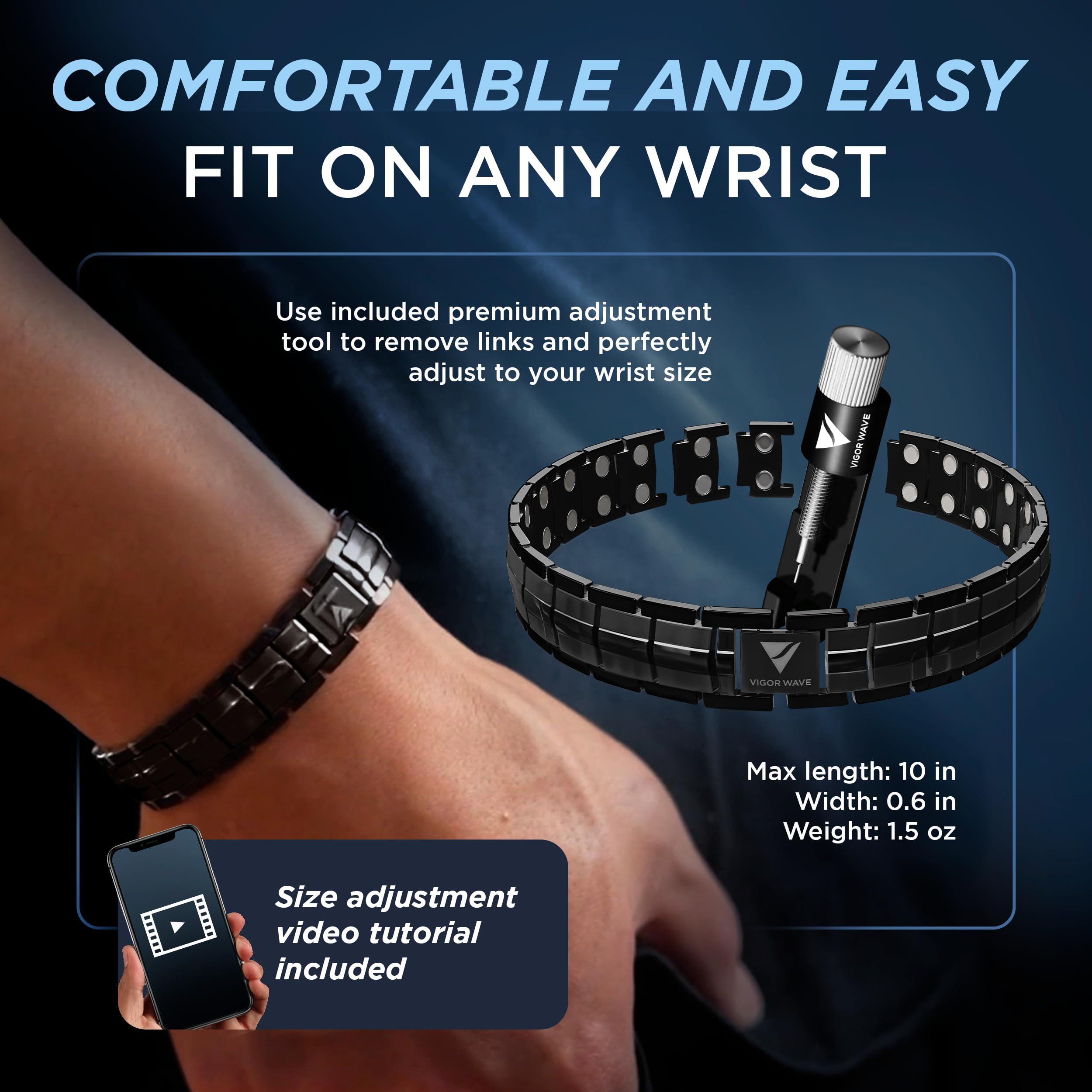 Vigor Wave Vigor Wave Magnetic Therapy TITANIUM Bracelet for Men Stylish 2X Strength Magnetic Bracelet for Relieving Pain and Improving Circulation + Premium Sizing Tool & Gift Box, Black