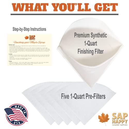 SAP HAPPY SUGARIN SUPPLIES Sap Happy (6) Piece Maple Syrup Filter Set - (1) Heavy Duty Maple Sap Filter - (5) Syrup Pre Filters for Maple Syrup Production - (1) How-To Card for Maple Syrup Filtering.