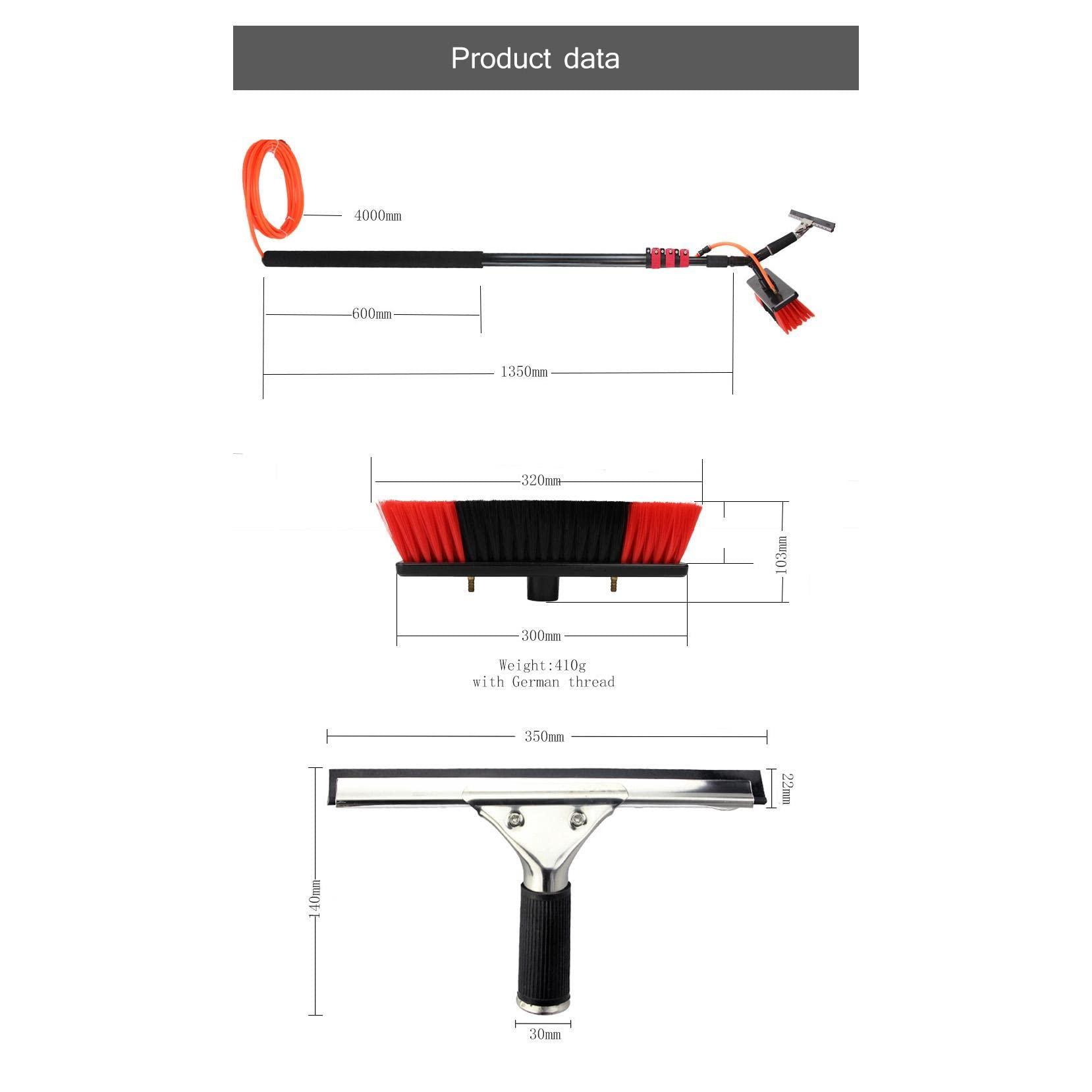 OUSIKA OUSIKA Window Cleaning Poles,Water Fed Pole Kit W/Squeegee - Outdoor Window Cleaner Glass Solar Panel Cleaning System - 3-in-1 Washing Equipment Tool, Scrubber Brush Hose Spray Washer/7.2 M/23.6 Ft